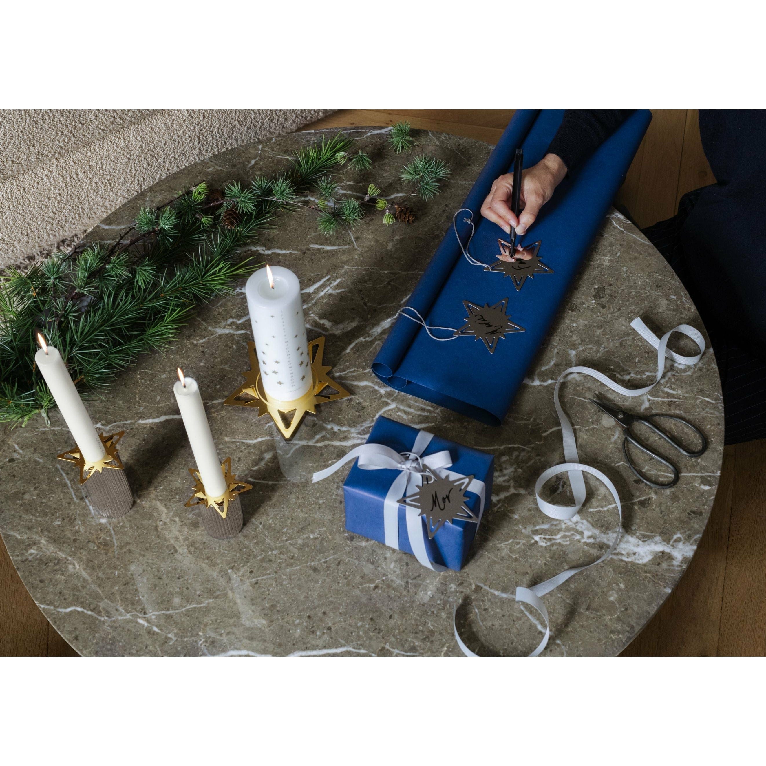 Georg Jensen Candelador de estrellas navideñas clásicas para velas de barra, conjunto de 2, chapado en oro