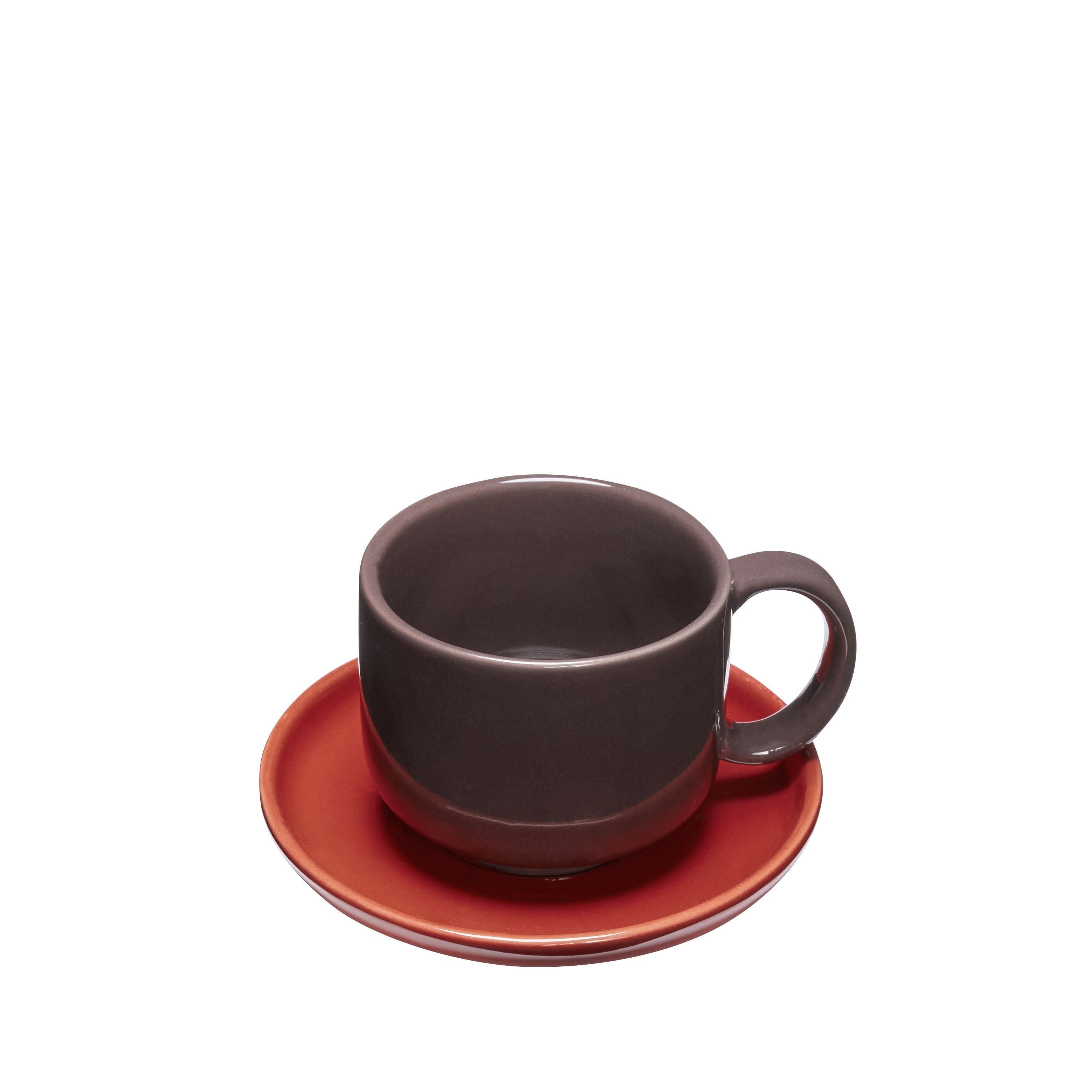 Hübsch Amare Mug & Saucer Set of 2, Burgundy/Red