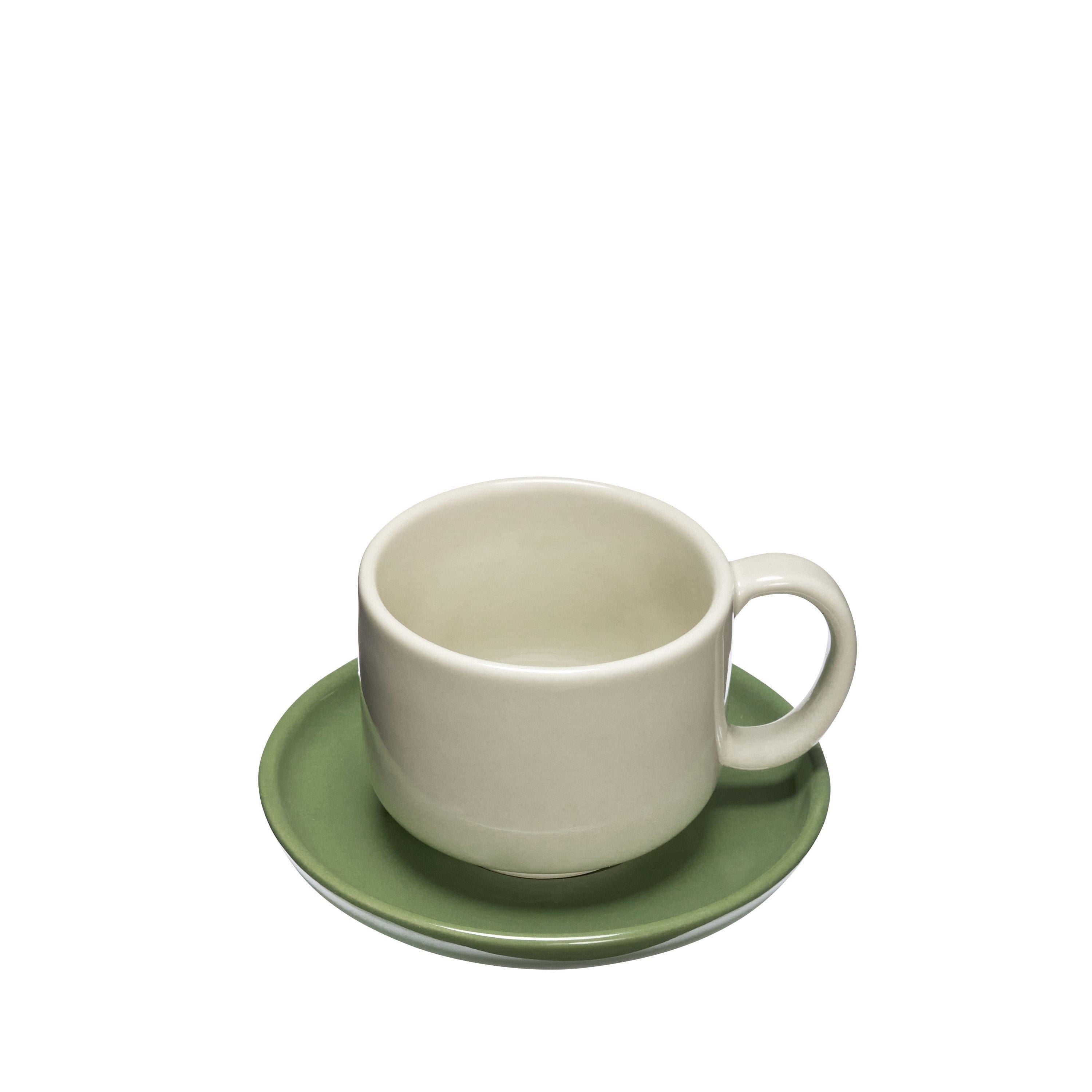 Hübsch Amare Mug & Saucer Set van 2, Sand/Green