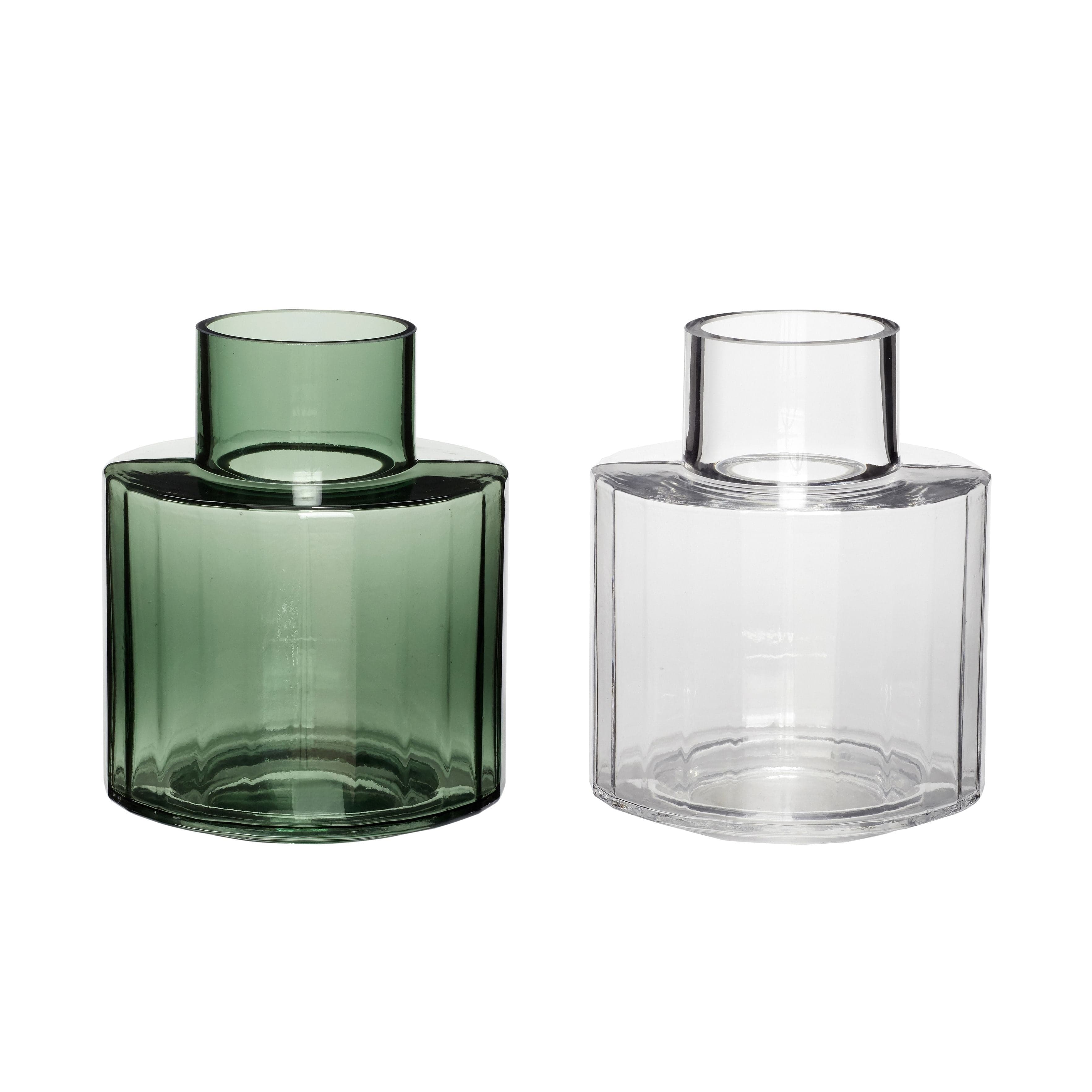Hübsch Aster Vase Glass Green/Clear S/2