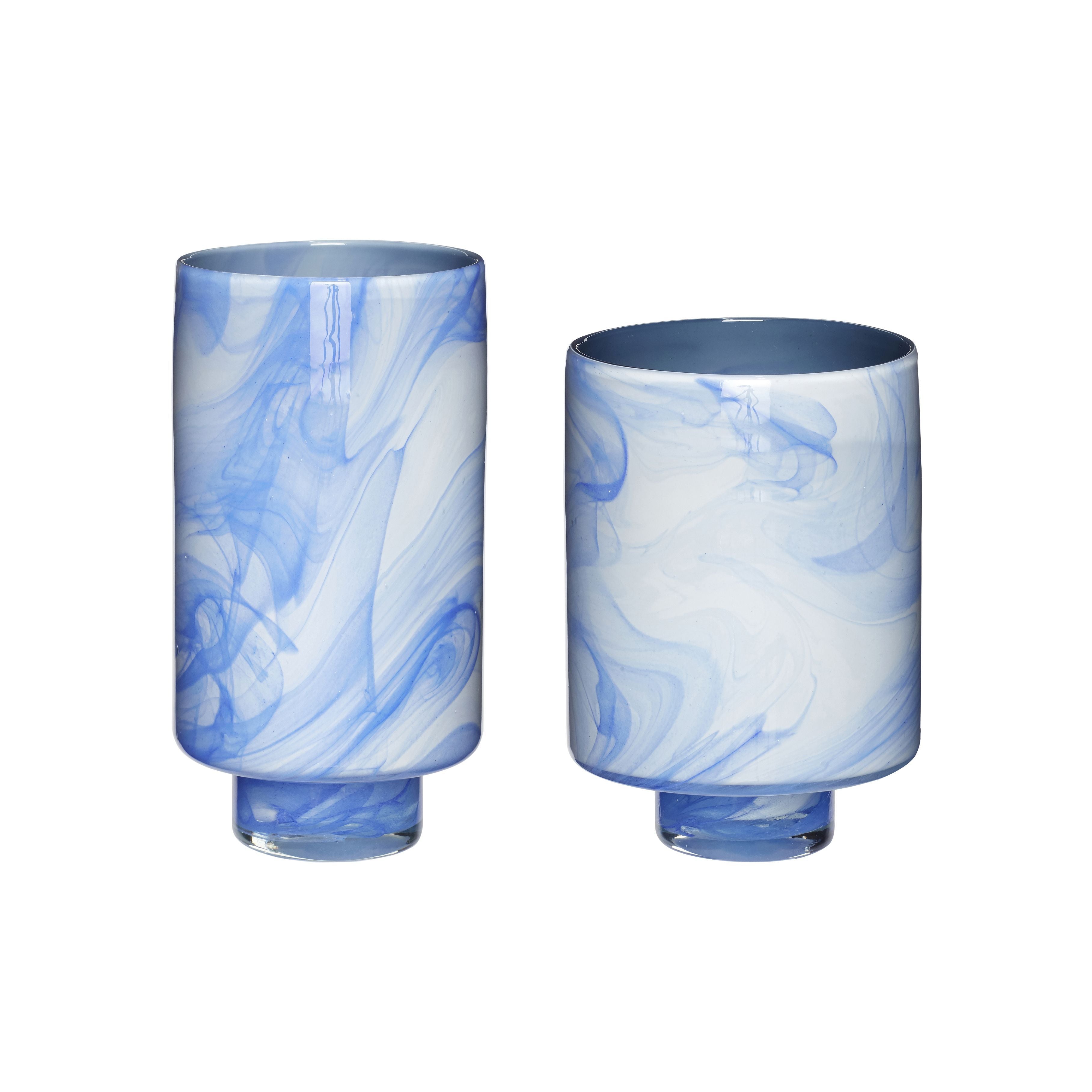 Hübsch云花瓶玻璃白/蓝色S/2