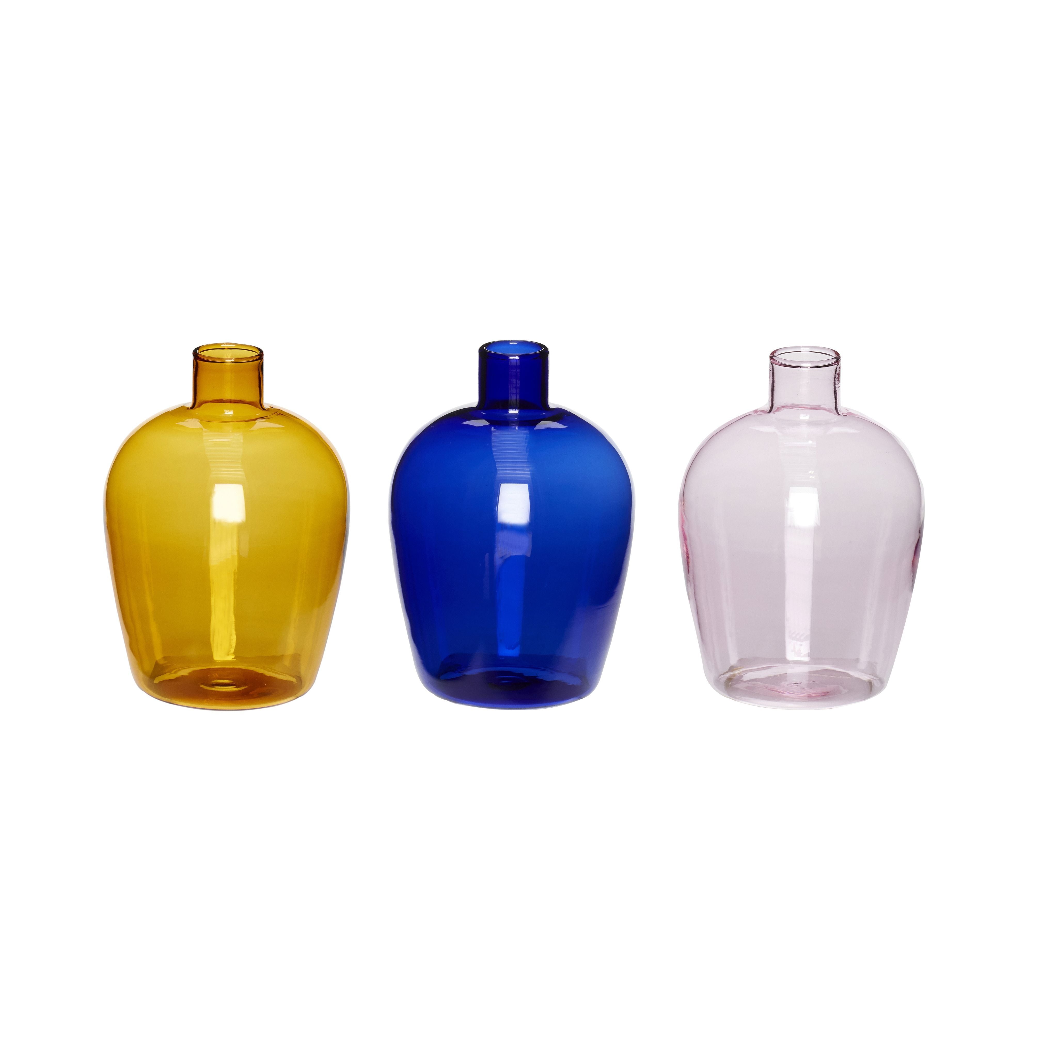 Hübsch Spela Vase Glass Amber/Blue/Pink S/3, Øx H 7x10 cm