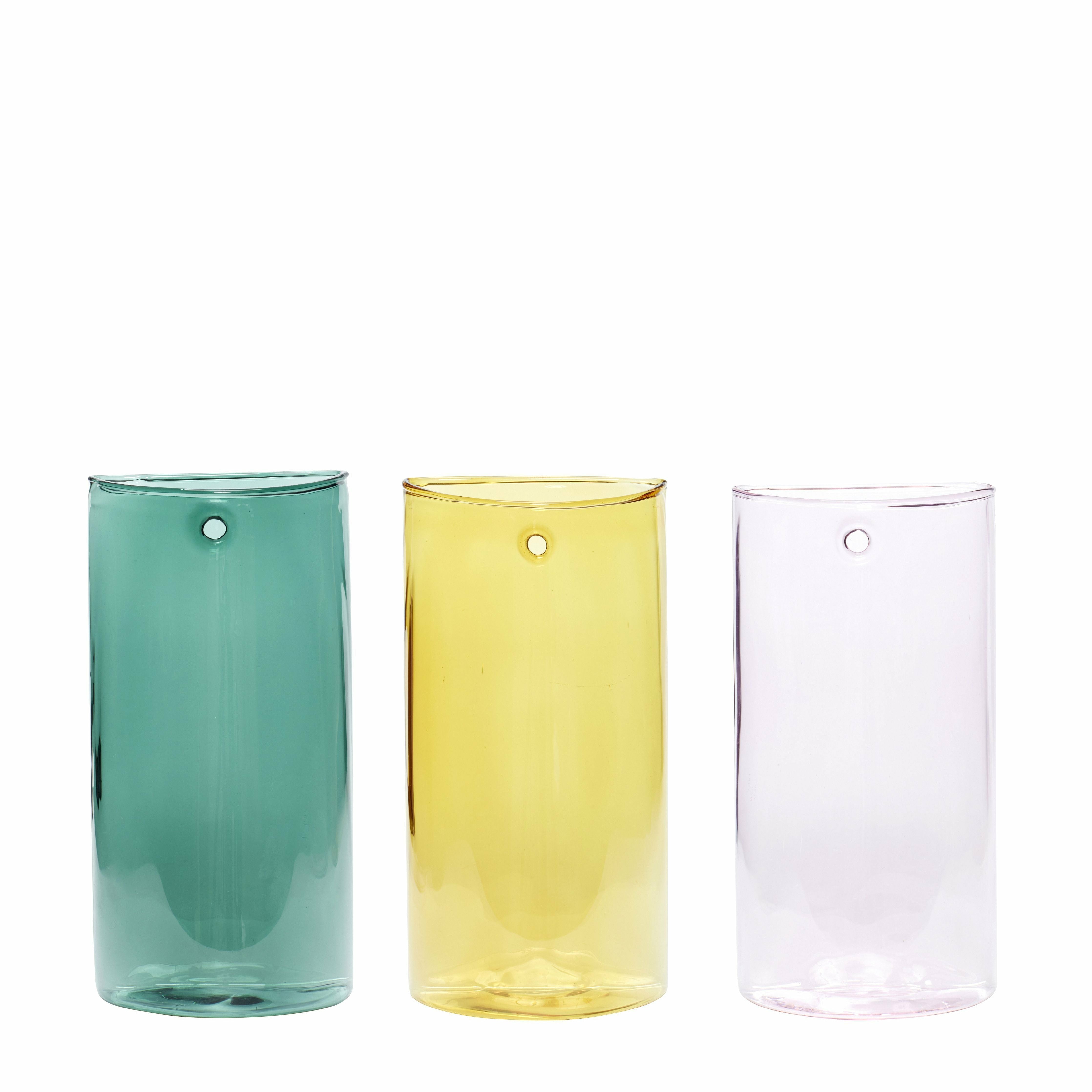 Hübsch Ensemble de rose / jaune / vert en verre de popsicle de 3 de 3