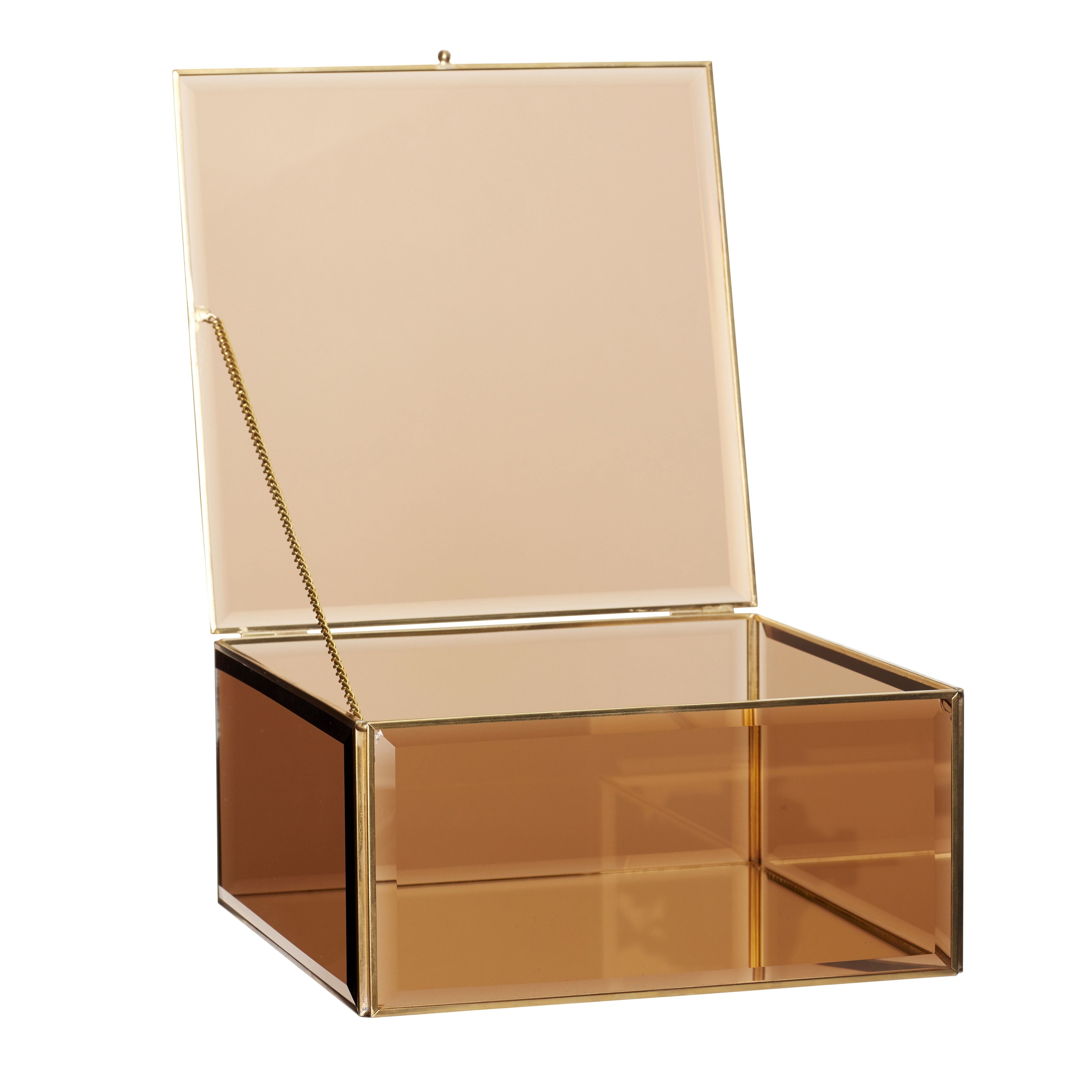 Hübsch色彩玻璃盒玻璃/镜子/金属棕色/黄铜S/2，21/25x21/25x9/12厘米