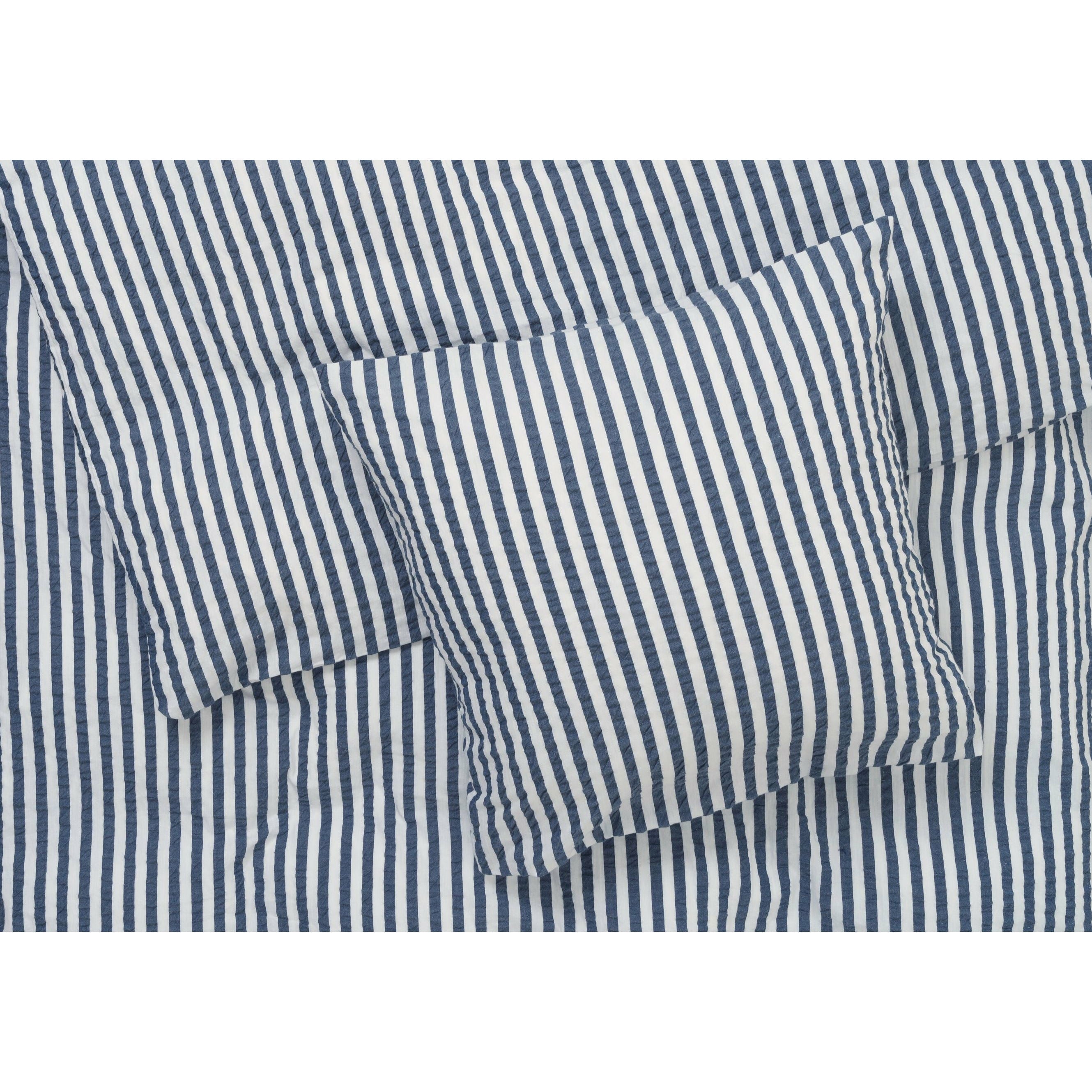 JunaBæk＆Bølge线床亚麻200x220厘米，深蓝色/白色