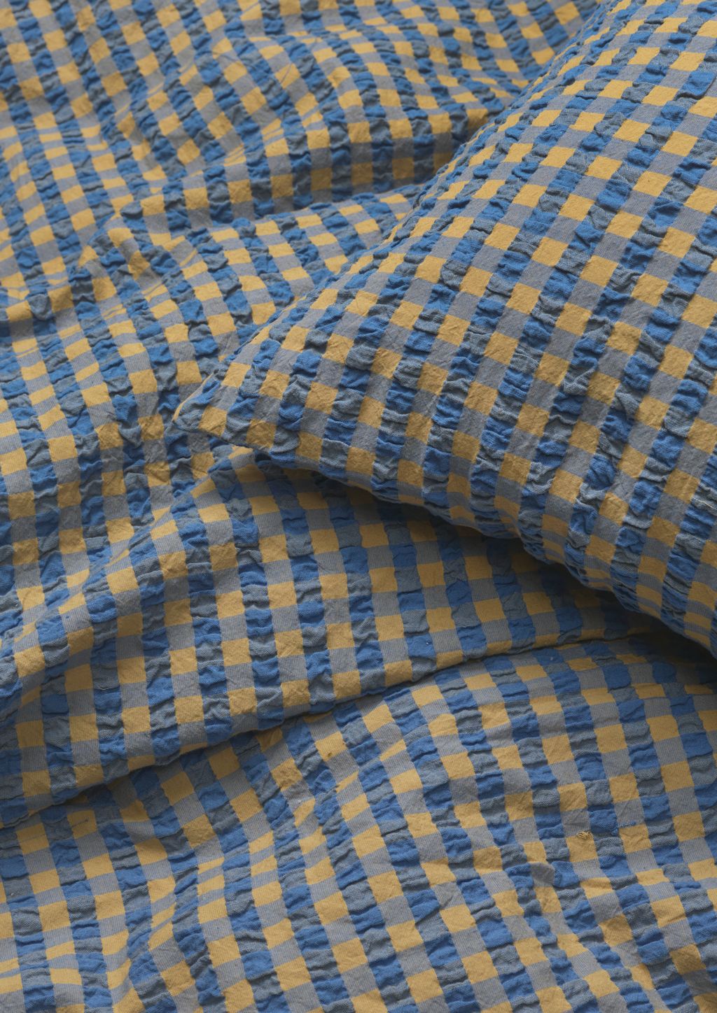 Juna Bæk & Bølge seng lin 140 x220 cm, blå/oker