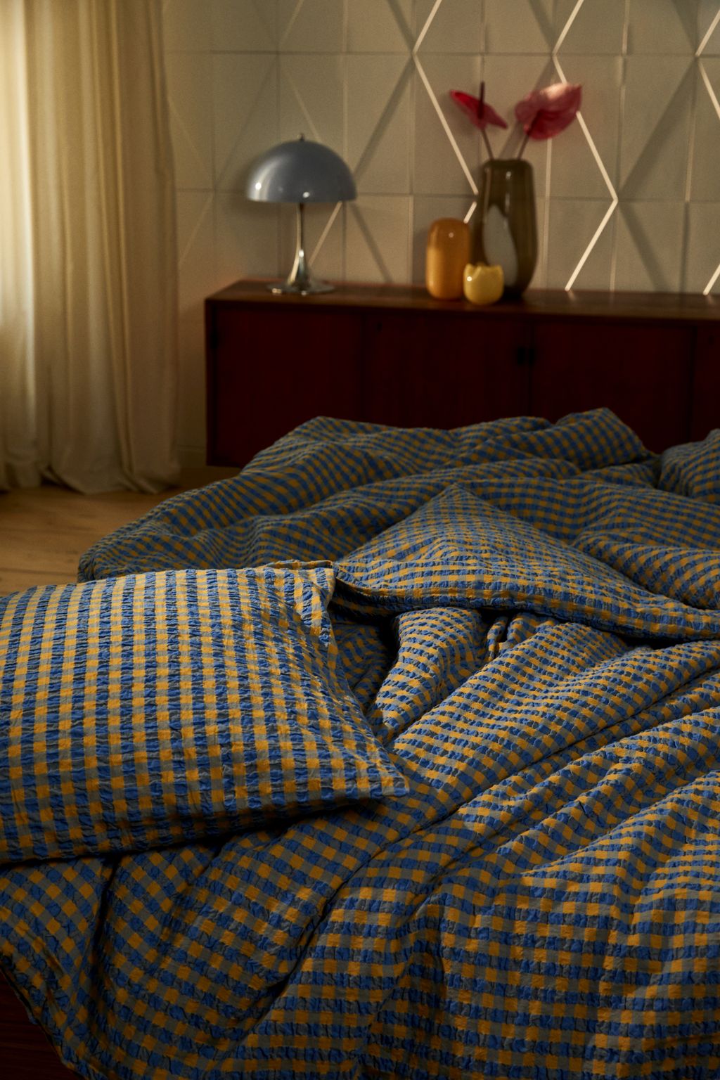 Juna Bæk & Bølge seng lin 140 x220 cm, blå/oker