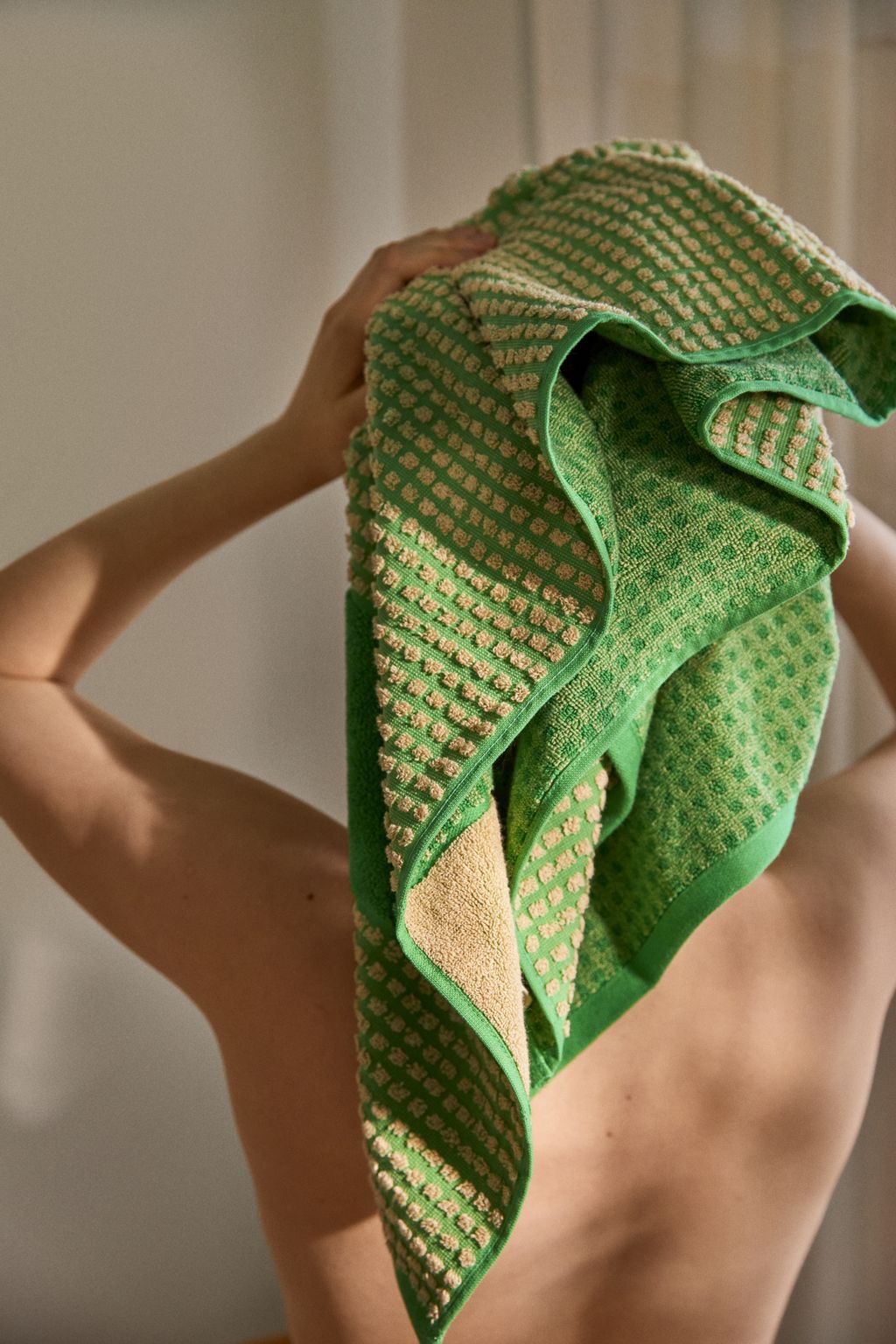Juna sjekk håndkle 50 x100 cm, grønn/beige