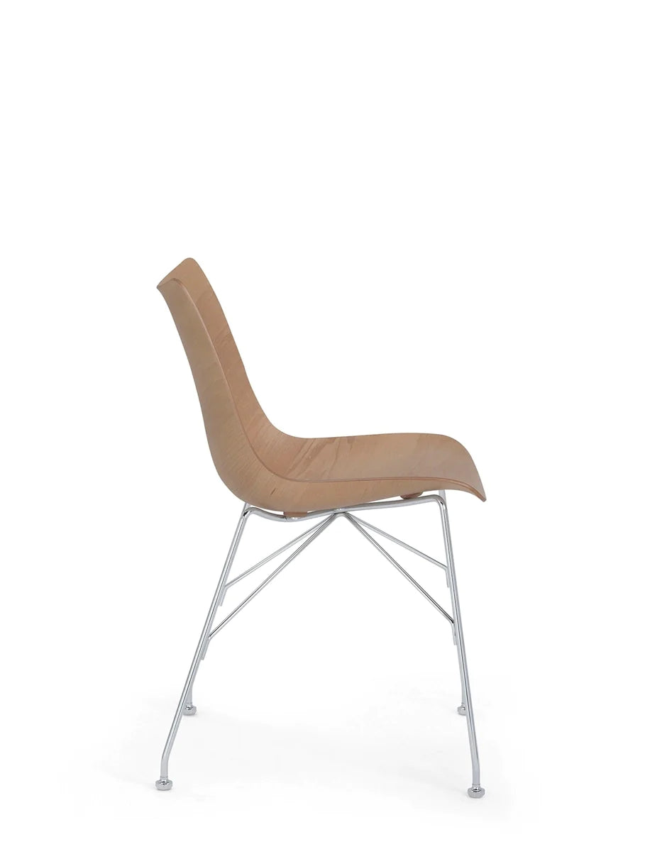 Kartell P/Wood Chair Slatted Ash, Light Wood/Chrome