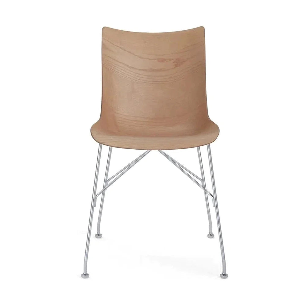 Kartell P / chaise de bois cendres à lattes, bois léger / chrome