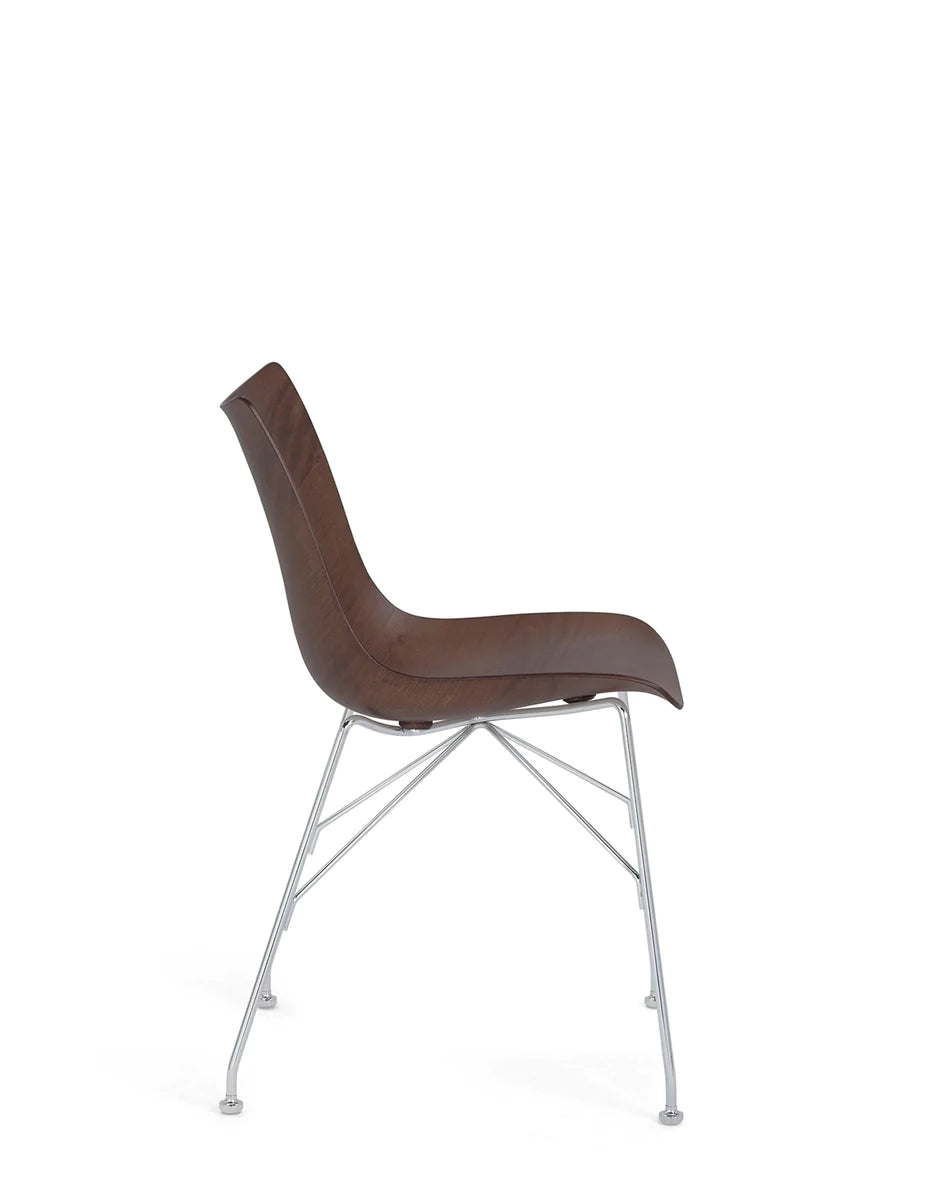 Kartell P/Wood Chair Slated Ash, Dark Wood/Chrome