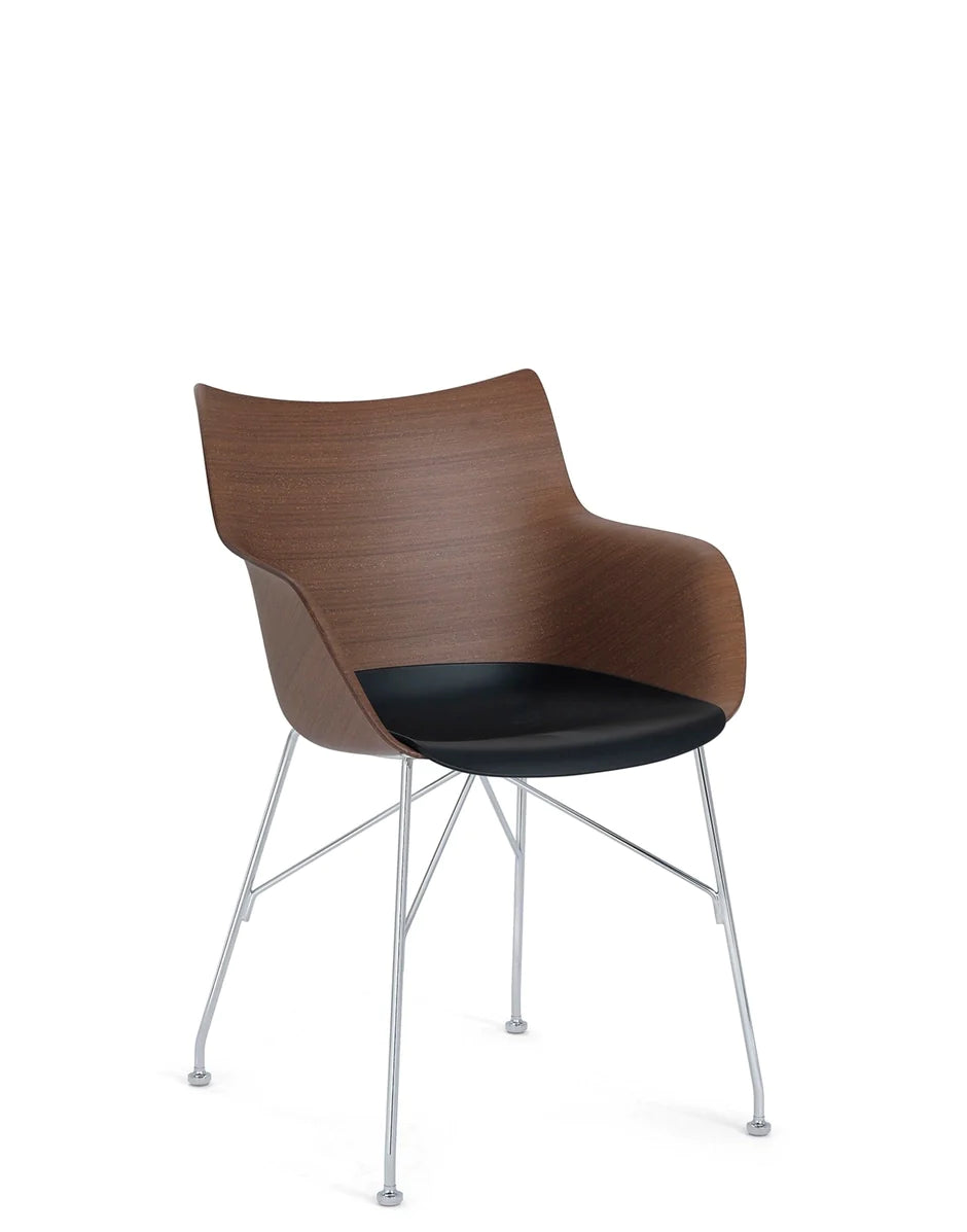 Kartell Q / fauteuil en bois pavé de base, bois foncé / chrome