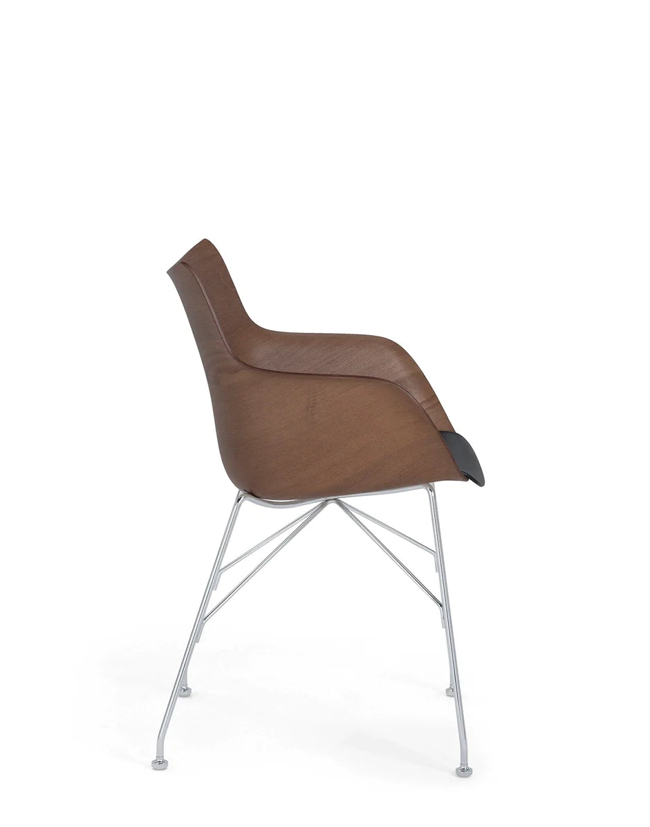 Kartell Q/木扶手椅基本贴面，深色木/铬