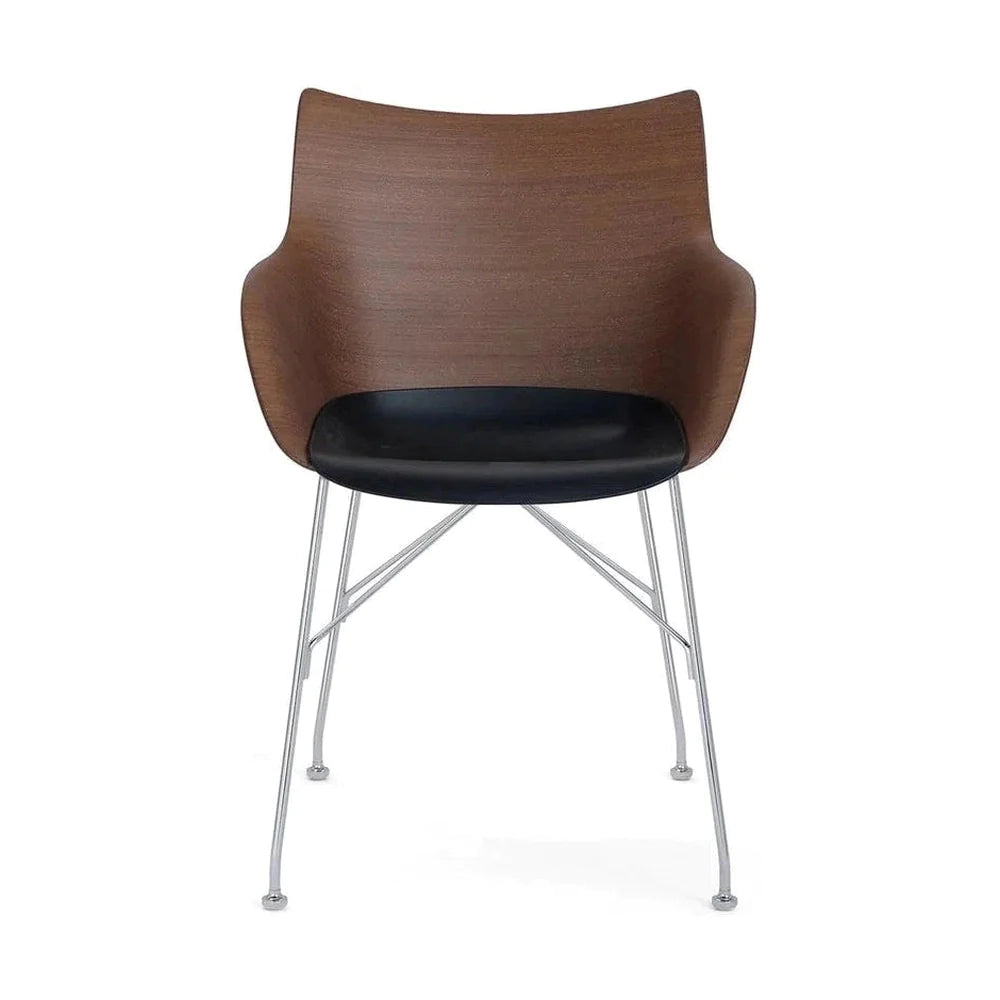 Kartell Q / fauteuil en bois pavé de base, bois foncé / chrome
