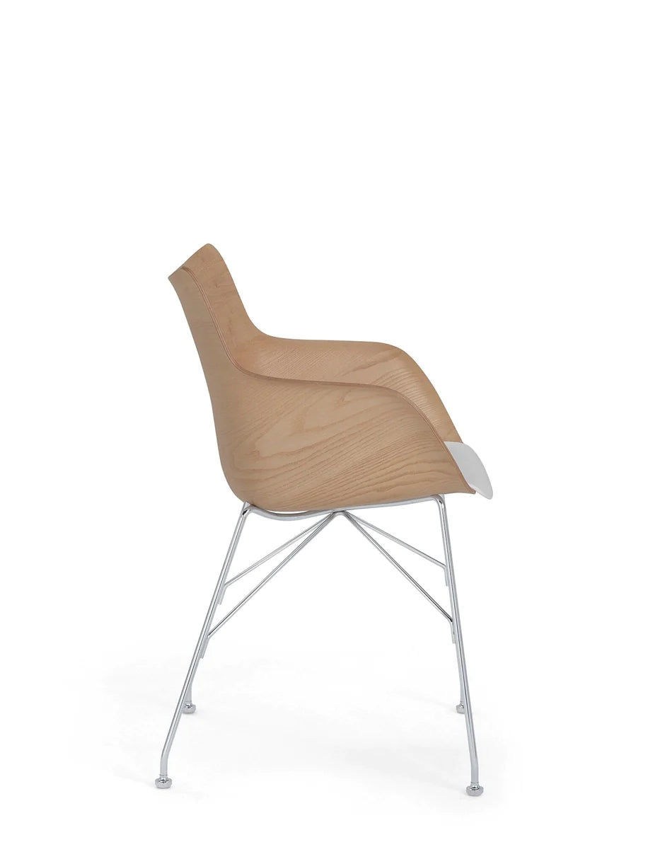 Kartell q/houten fauteuil lated as, licht hout/chroom