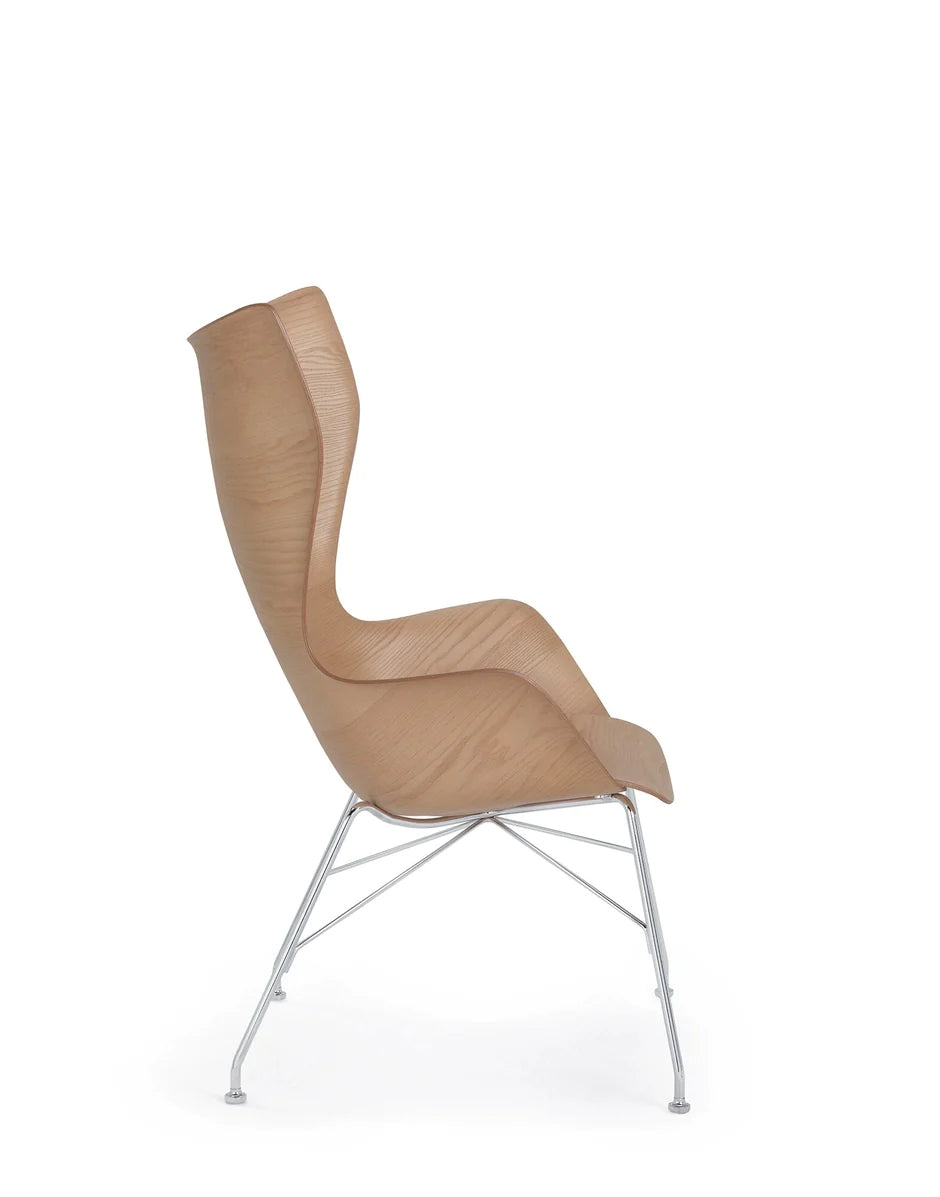 Kartell k/houten fauteuil lated as, licht hout/chroom