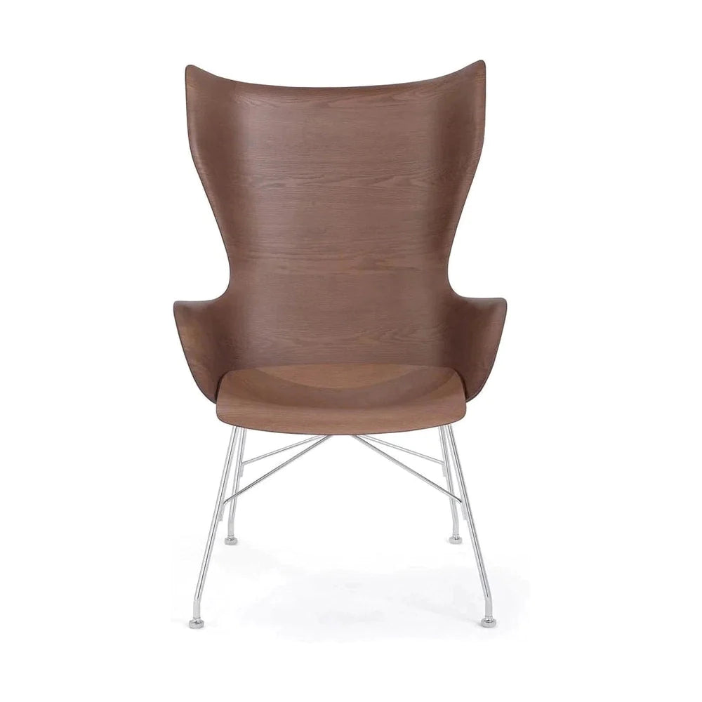 Kartell k/houten fauteuil lated as, donker hout/chroom