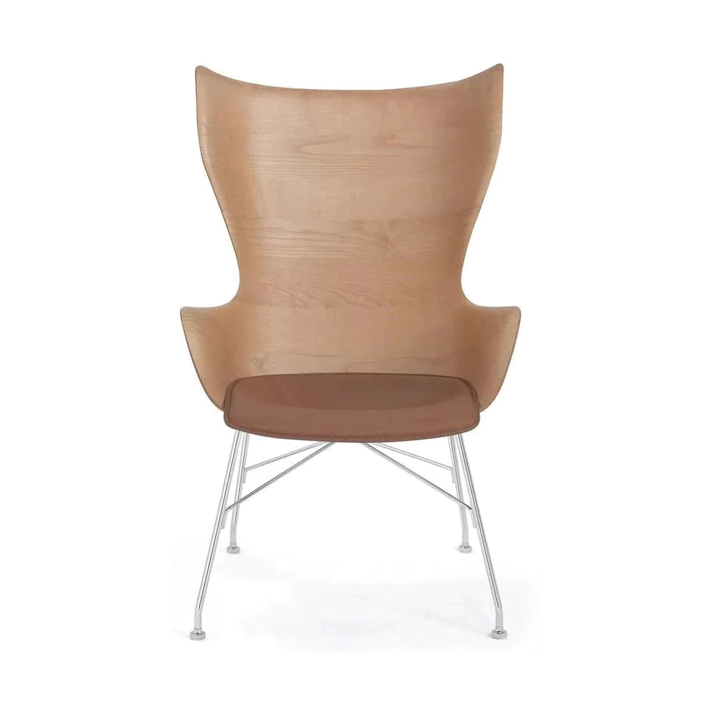 Kartell K/Wood hægindastóll leður, ljós tré/króm