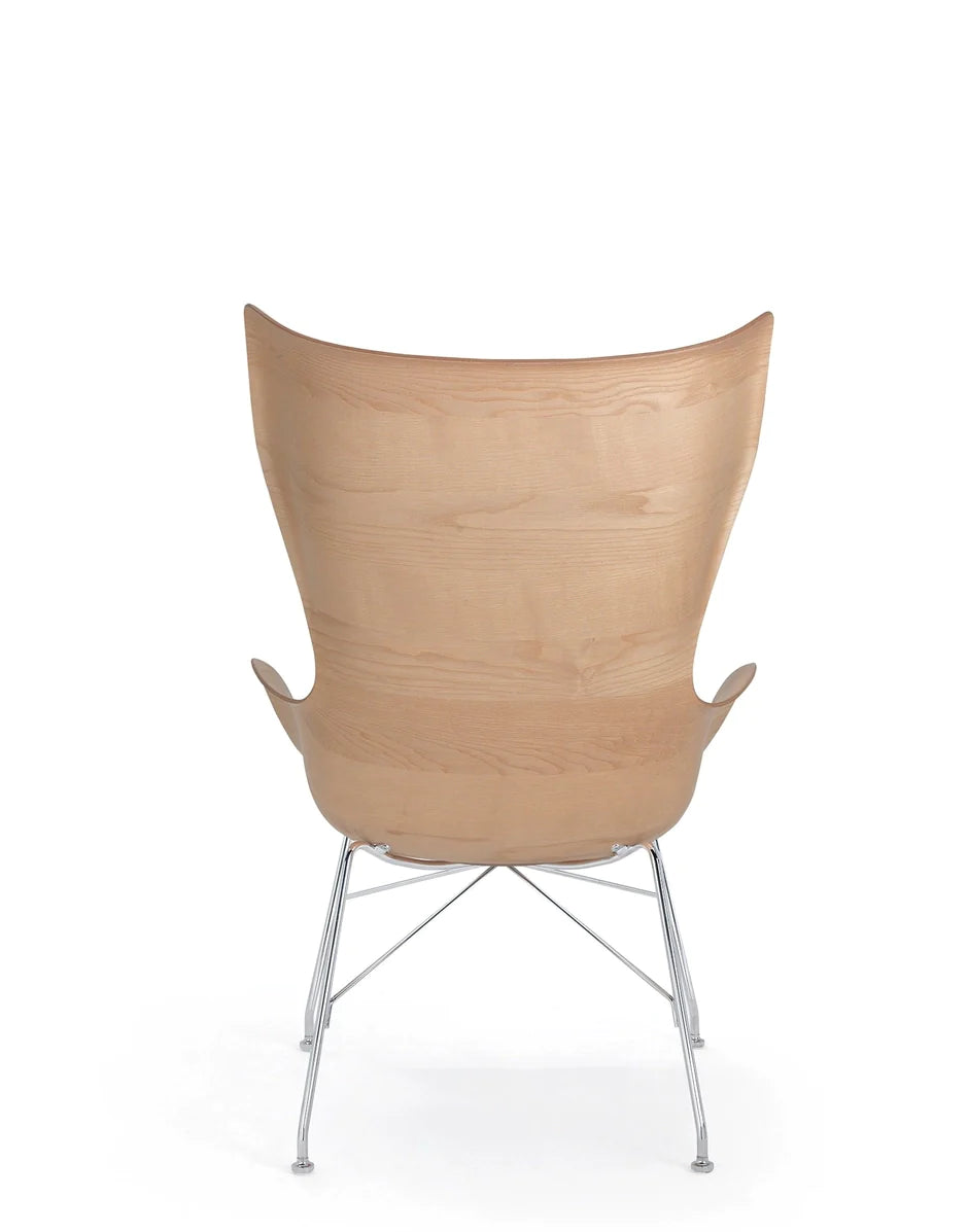 Kartell K/Wood fauteuil leer, licht hout/chroom