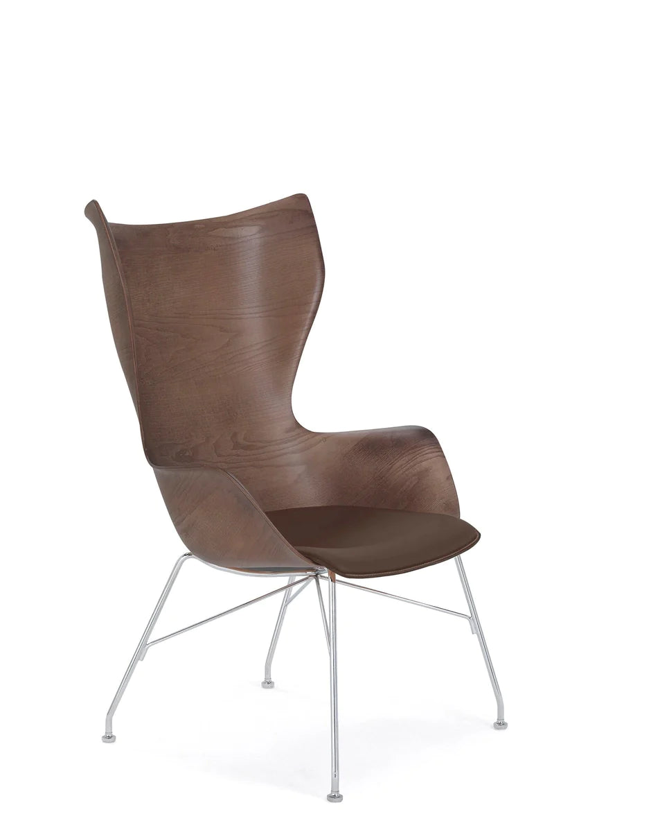 Kartell K/Wood fauteuil leer, donker hout/chroom