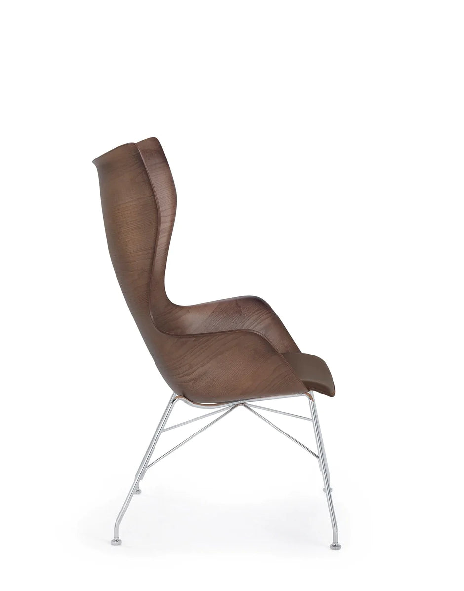 Kartell K/Wood lenestolskinn, mørkt tre/krom