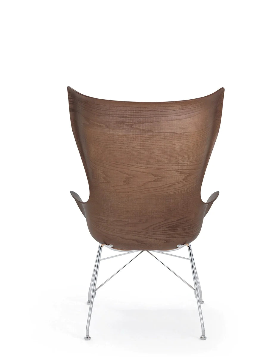 Kartell K/Wood fauteuil leer, donker hout/chroom