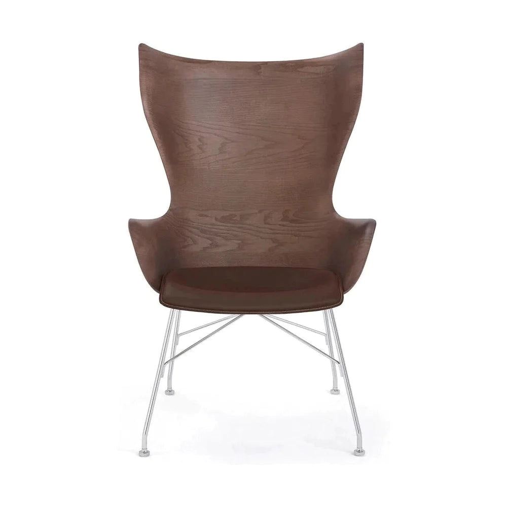 Kartell K/Wood fauteuil leer, donker hout/chroom