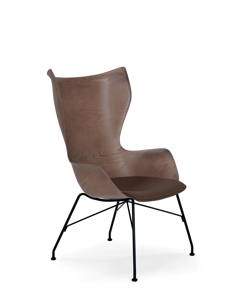 Kartell K/Wood fauteuil leer, donker hout/zwart