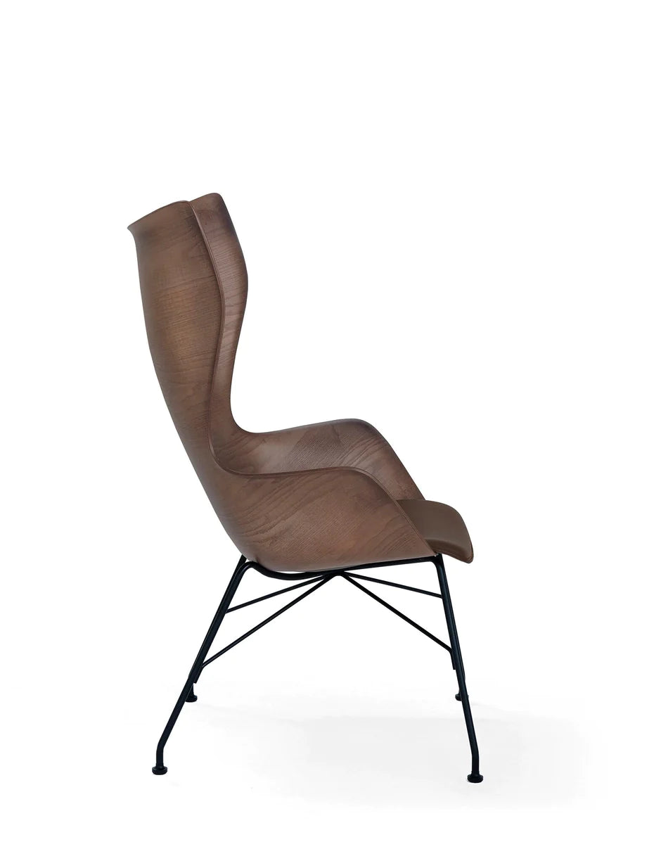 Kartell K/Wood fauteuil leer, donker hout/zwart