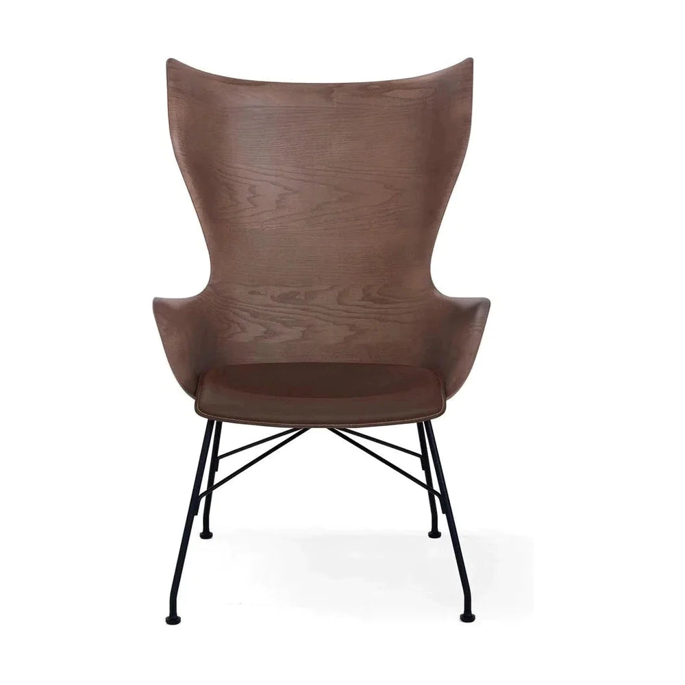 Kartell K/Wood fauteuil leer, donker hout/zwart