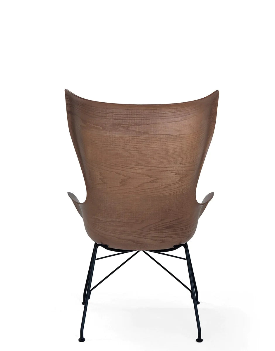 Kartell K/Wood fauteuil leer, donker hout/zwart