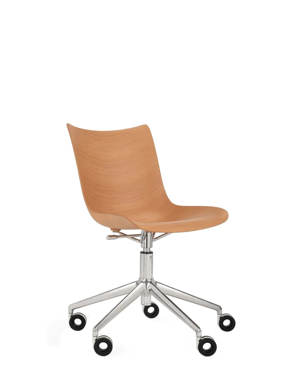 Kartell P/Wood Chair With Wheels, Light Wood/Chrome