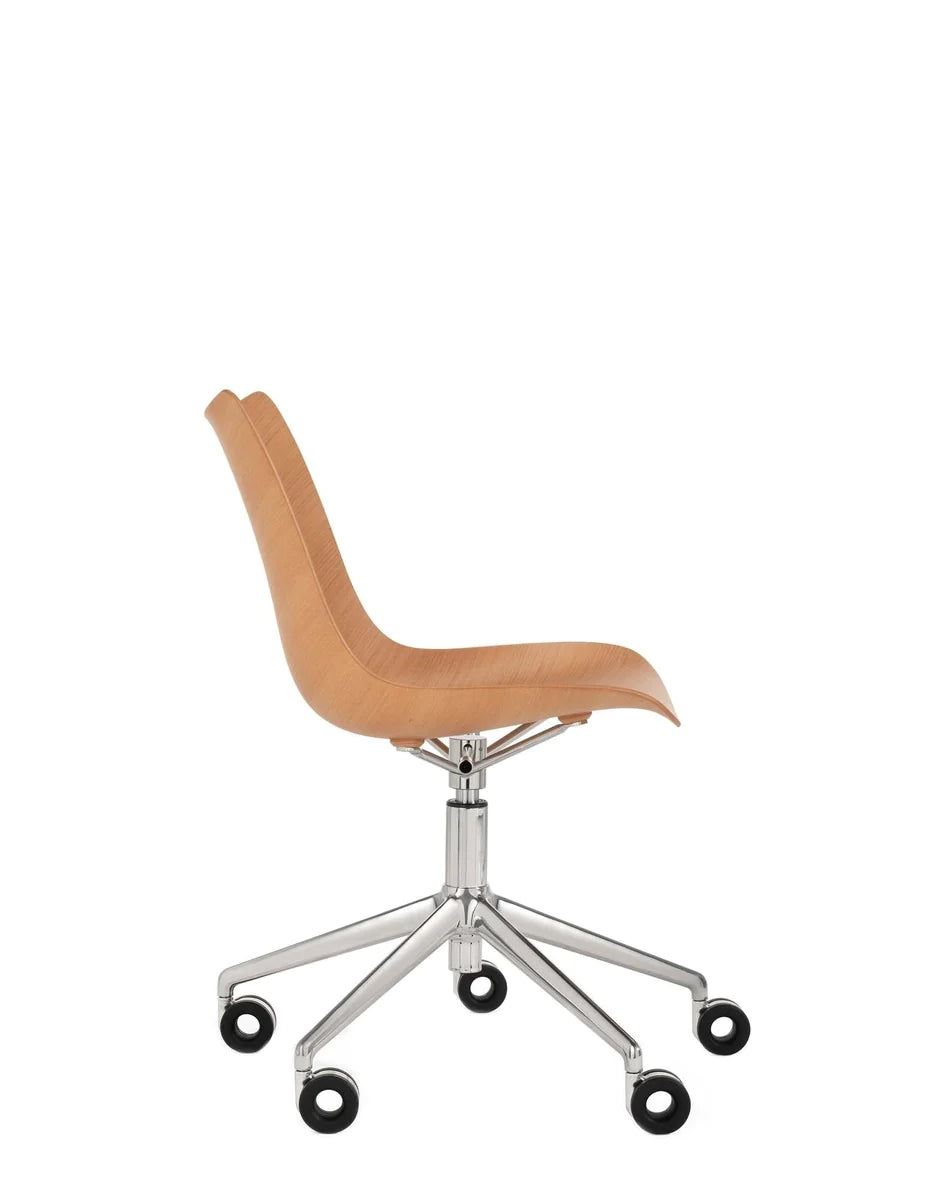 Kartell P/Wood Chair With Wheels, Light Wood/Chrome