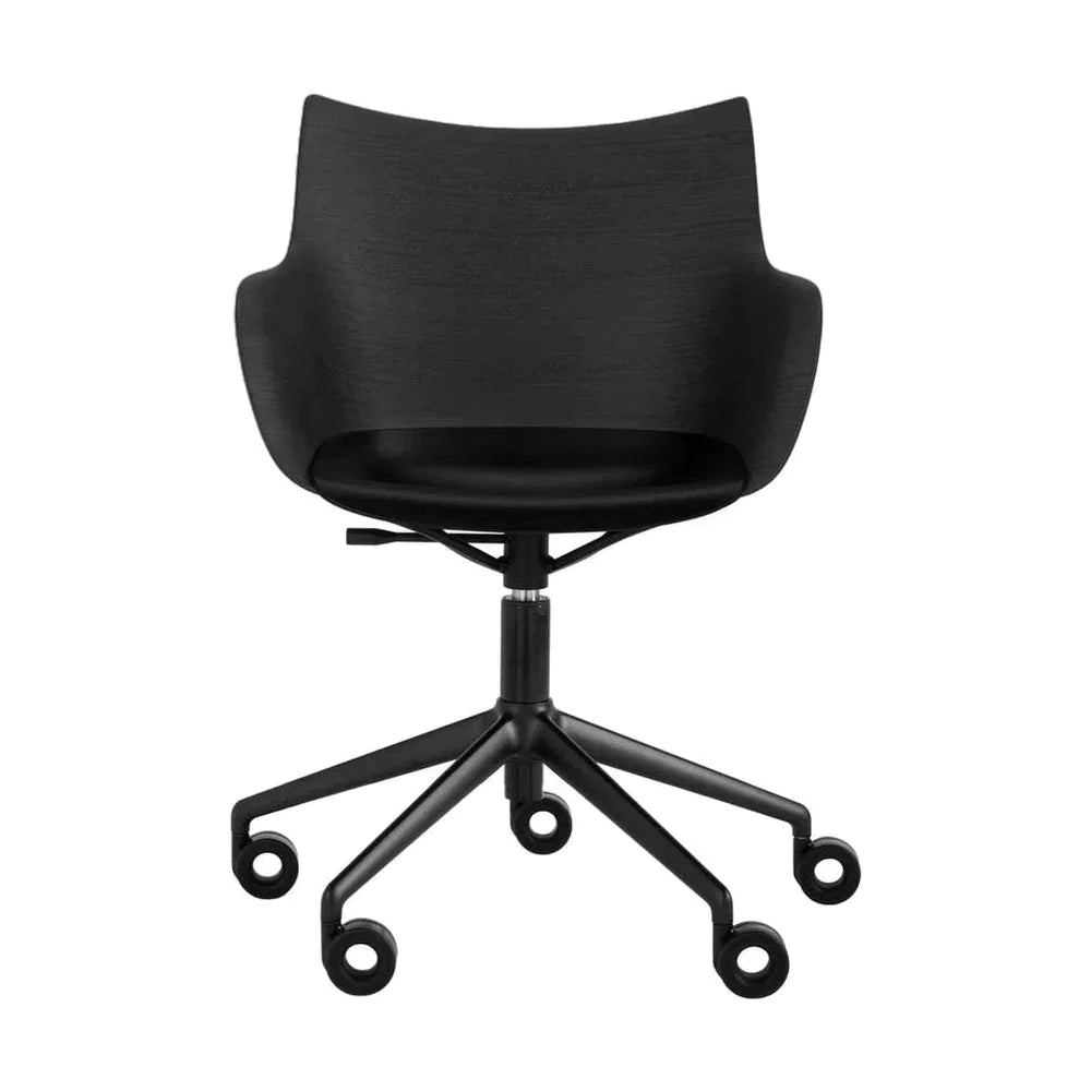 Kartell Q/带轮子的木扶手椅，黑色木/黑色