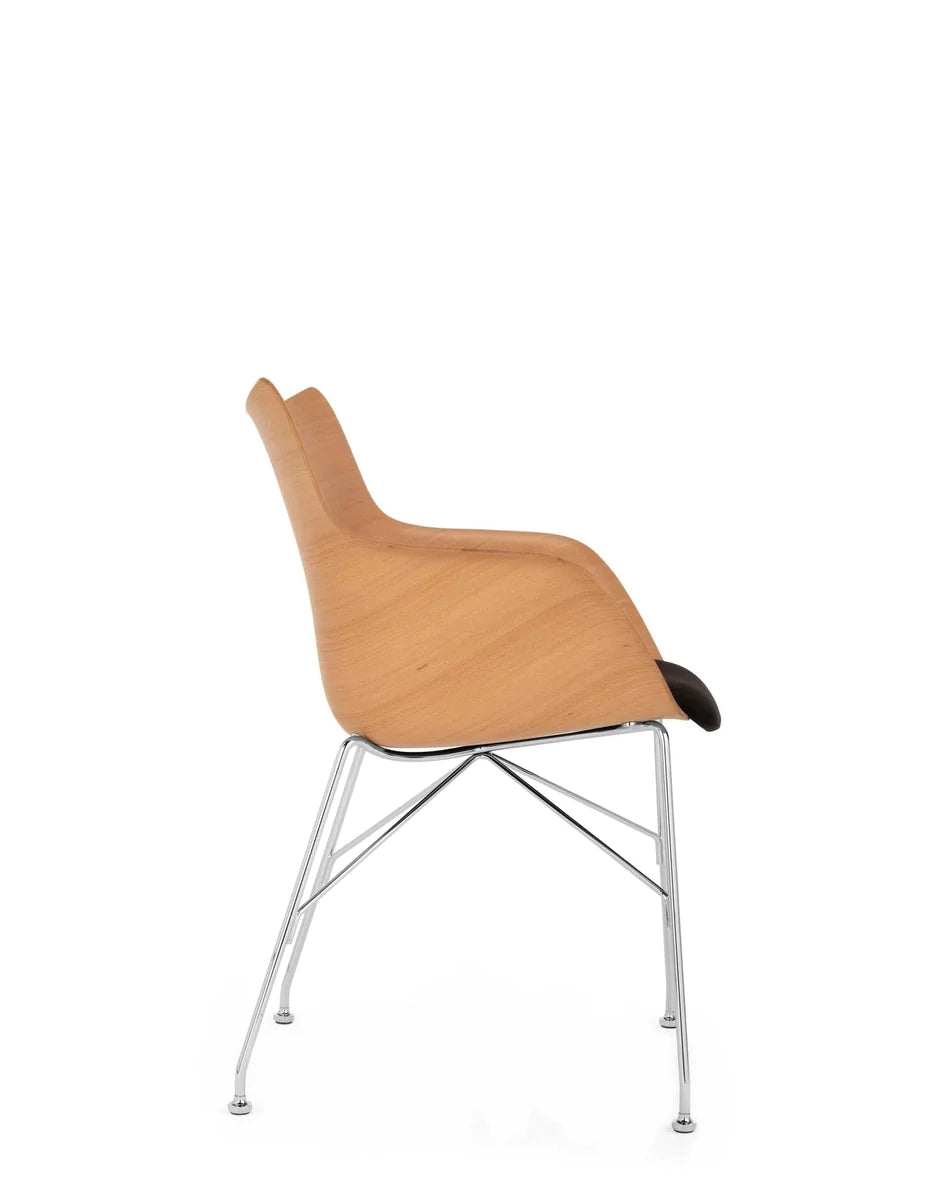 Kartell Q/hout fauteuil, licht hout/chroom/zwart