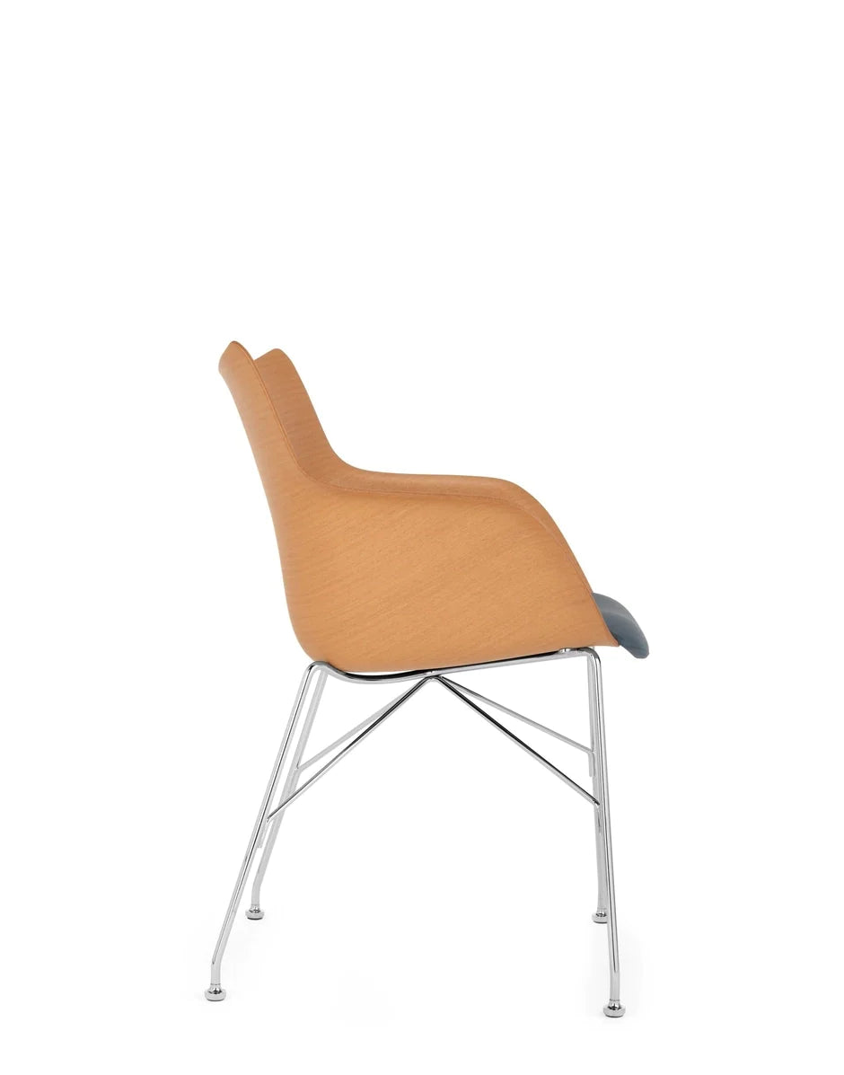 Kartell Q/houten fauteuil, licht hout/chroom/lichtblauw