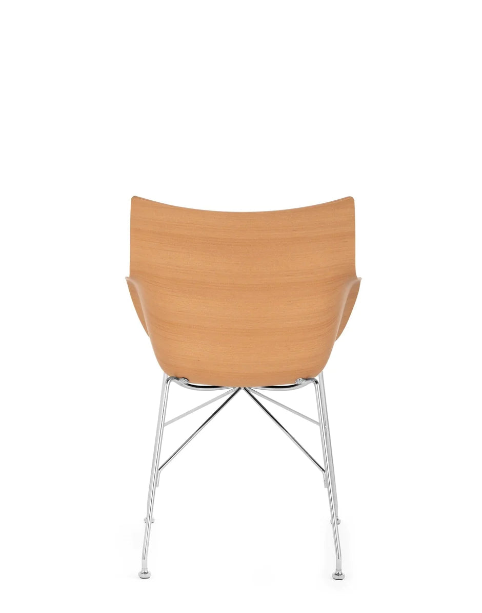 Kartell Q/houten fauteuil, licht hout/chroom/lichtblauw