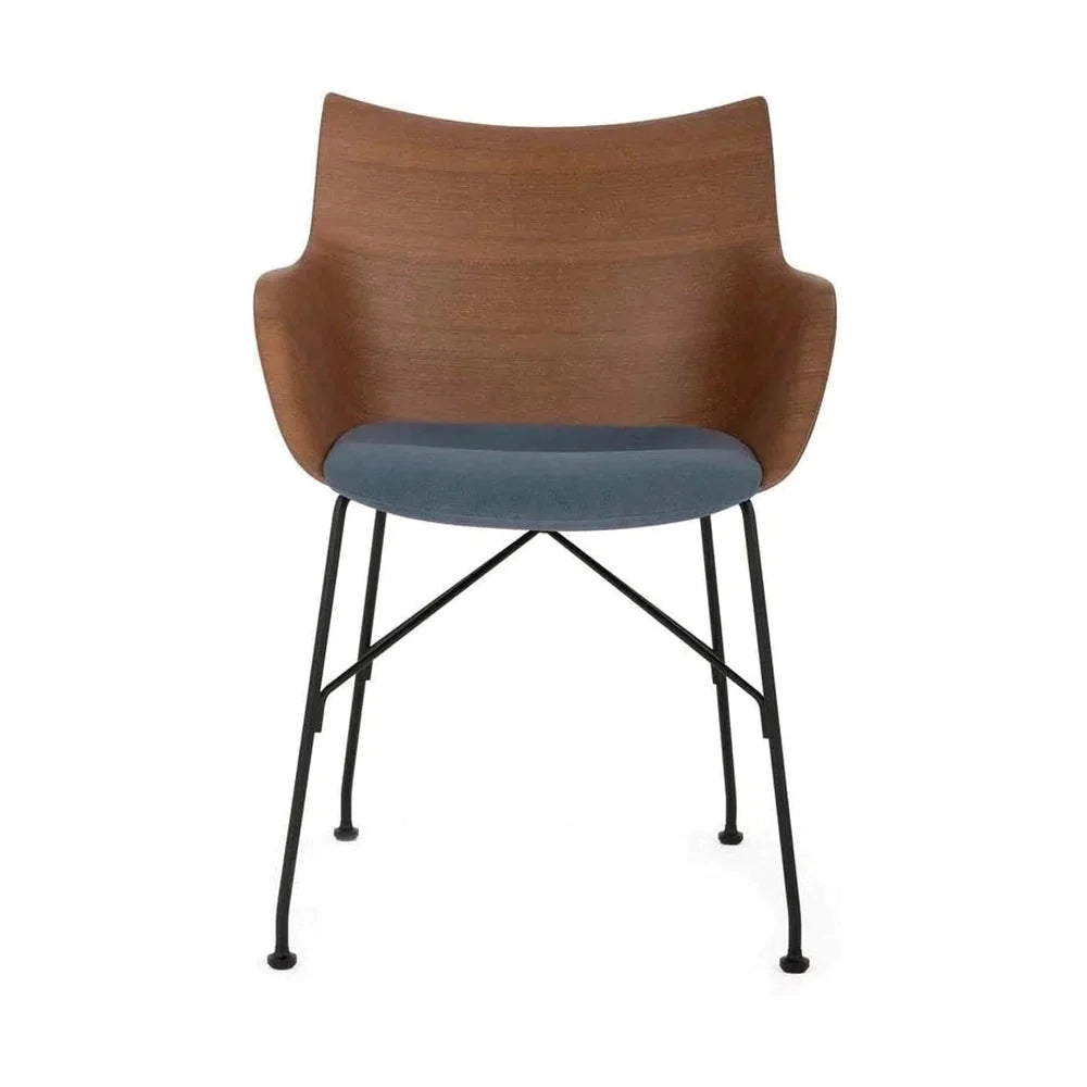 Kartell Q/hout fauteuil, donker hout/zwart/lichtblauw
