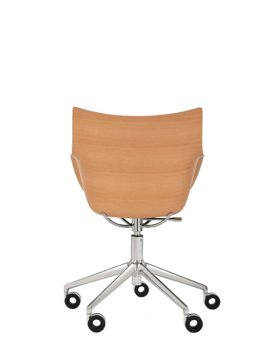 Kartell Q / fauteuil en bois avec roues, bois clair / chrome / bleu clair