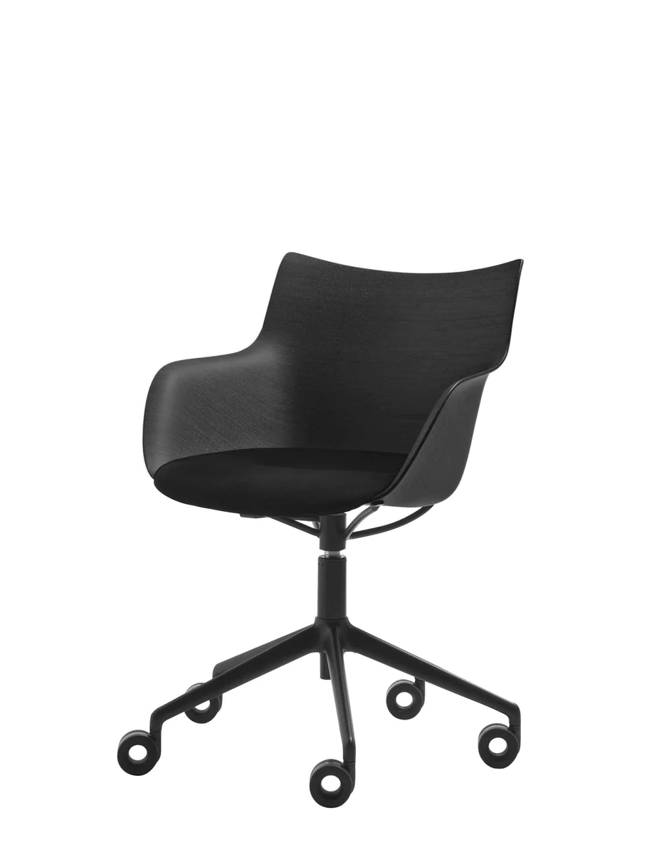 Kartell Q/hout fauteuil met wielen, zwart hout/zwart/zwart