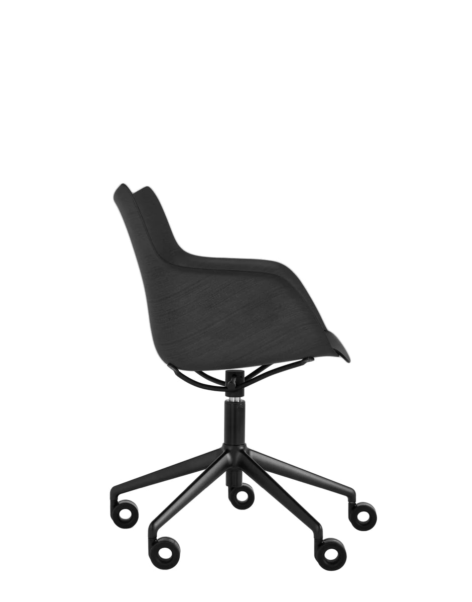 Kartell Q/hout fauteuil met wielen, zwart hout/zwart/zwart
