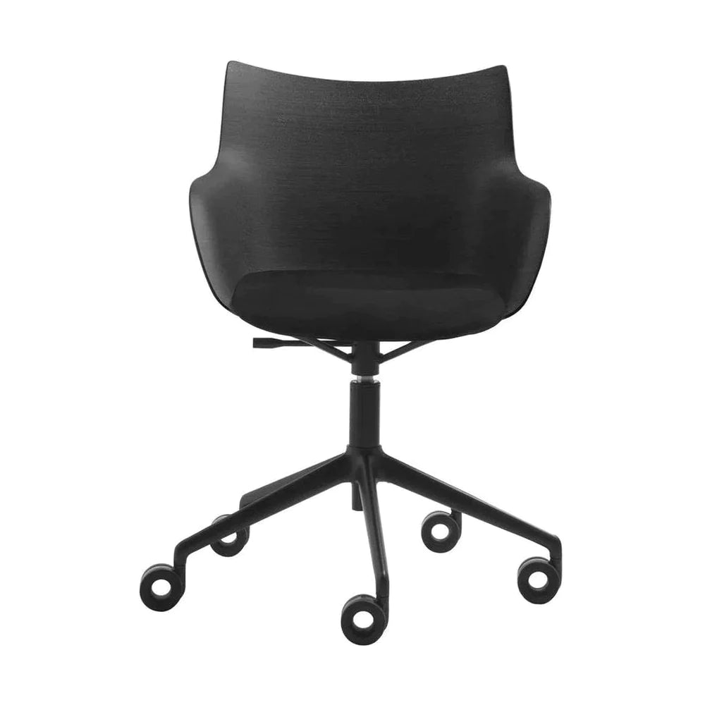 Kartell Q/带轮子的木制扶手椅，黑色木/黑色/黑色