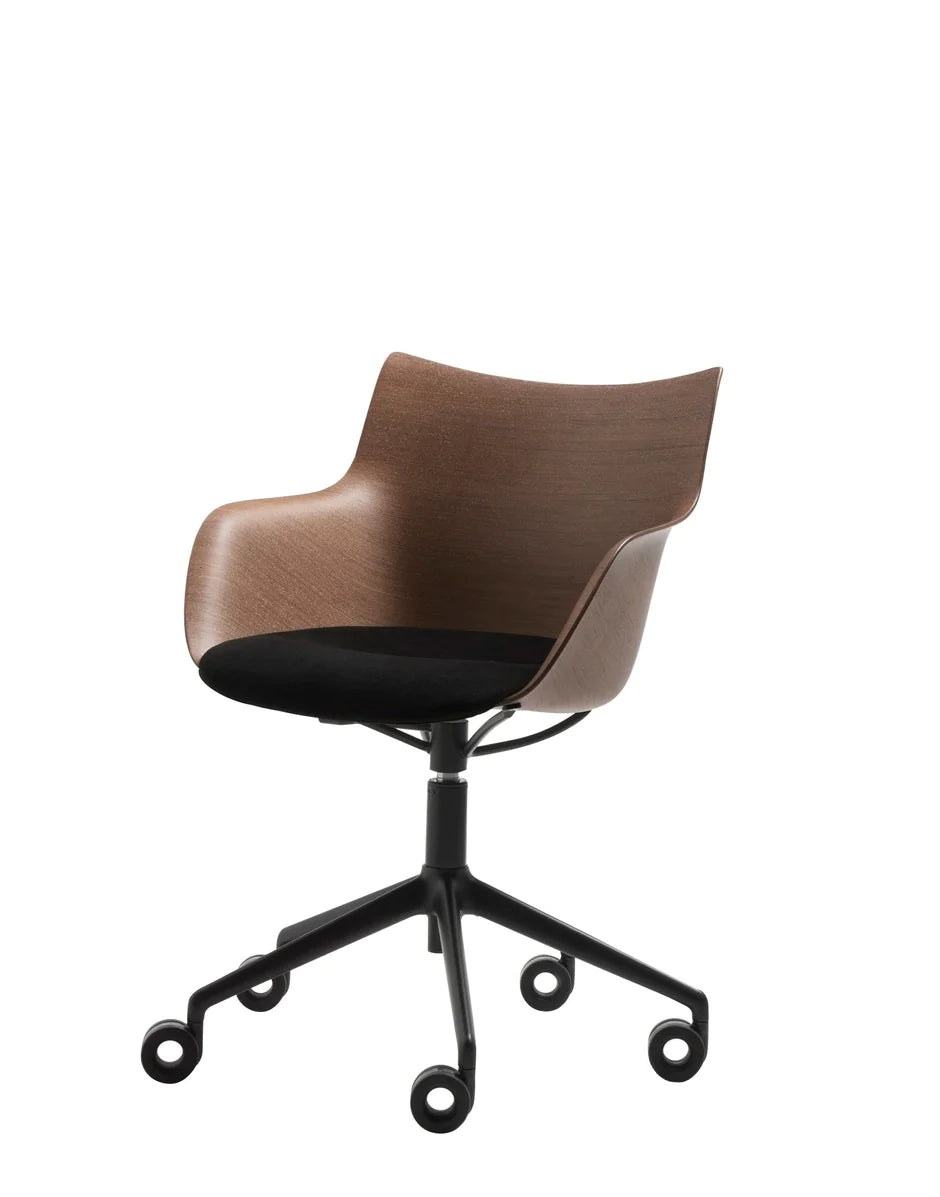 Kartell Q/hout fauteuil met wielen, donker hout/zwart/zwart