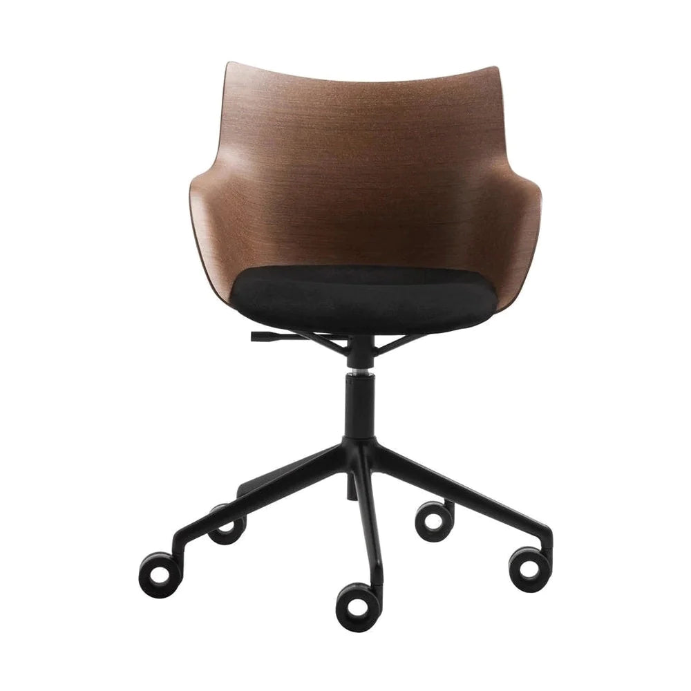 Kartell Q/hout fauteuil met wielen, donker hout/zwart/zwart