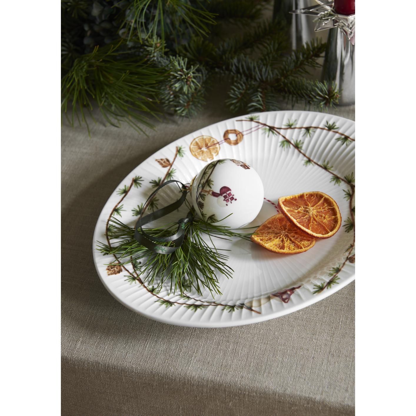 Kähler Hammershøi jul oval skål 22,5x28,5 hvid med dekoration