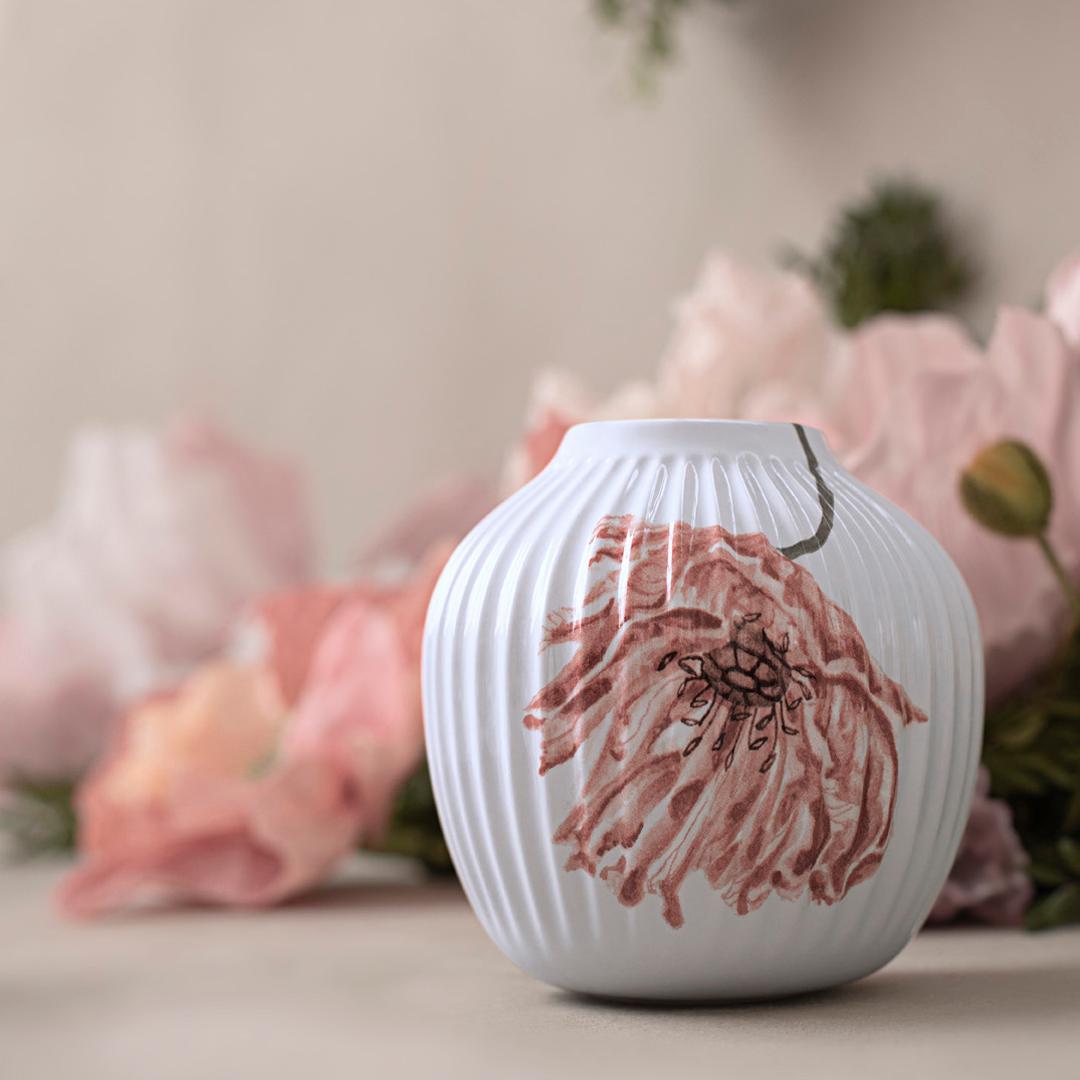 Kähler Hammershøi Poppy Vase 13 cm, blanc avec décoration