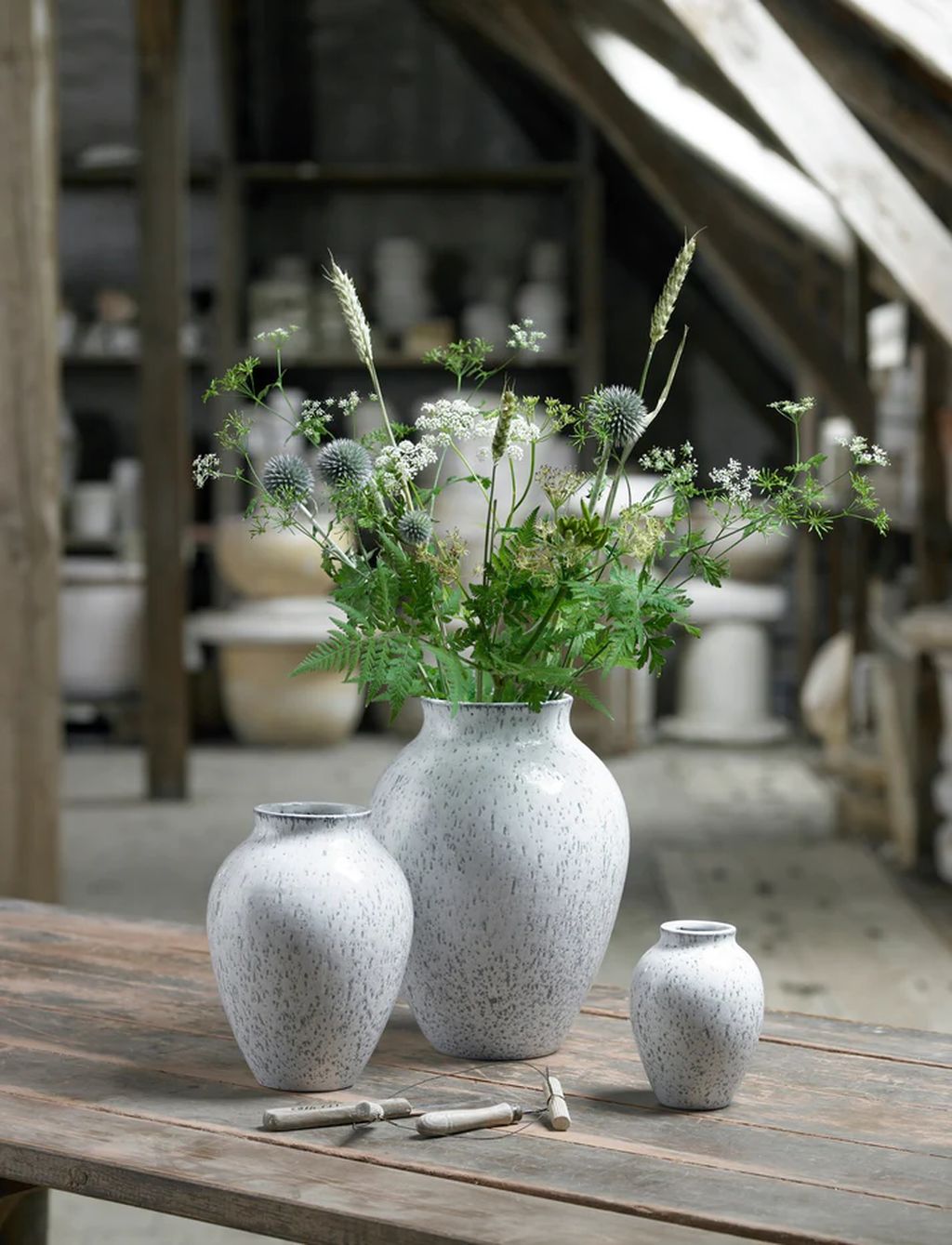 Knabstrup Keramik Vase H 12,5 cm, blanc / gris