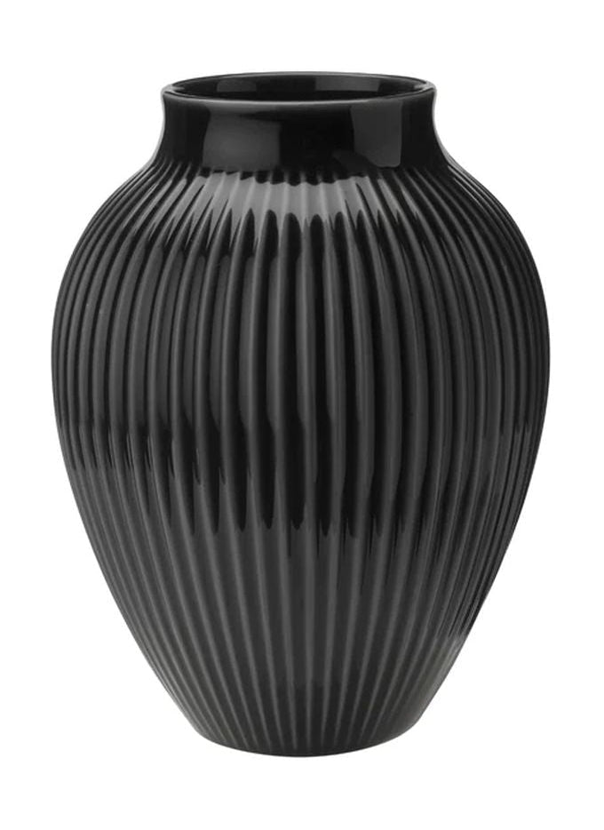 Jarrón Knabstrup Keramik con surcos H 20 cm, negro