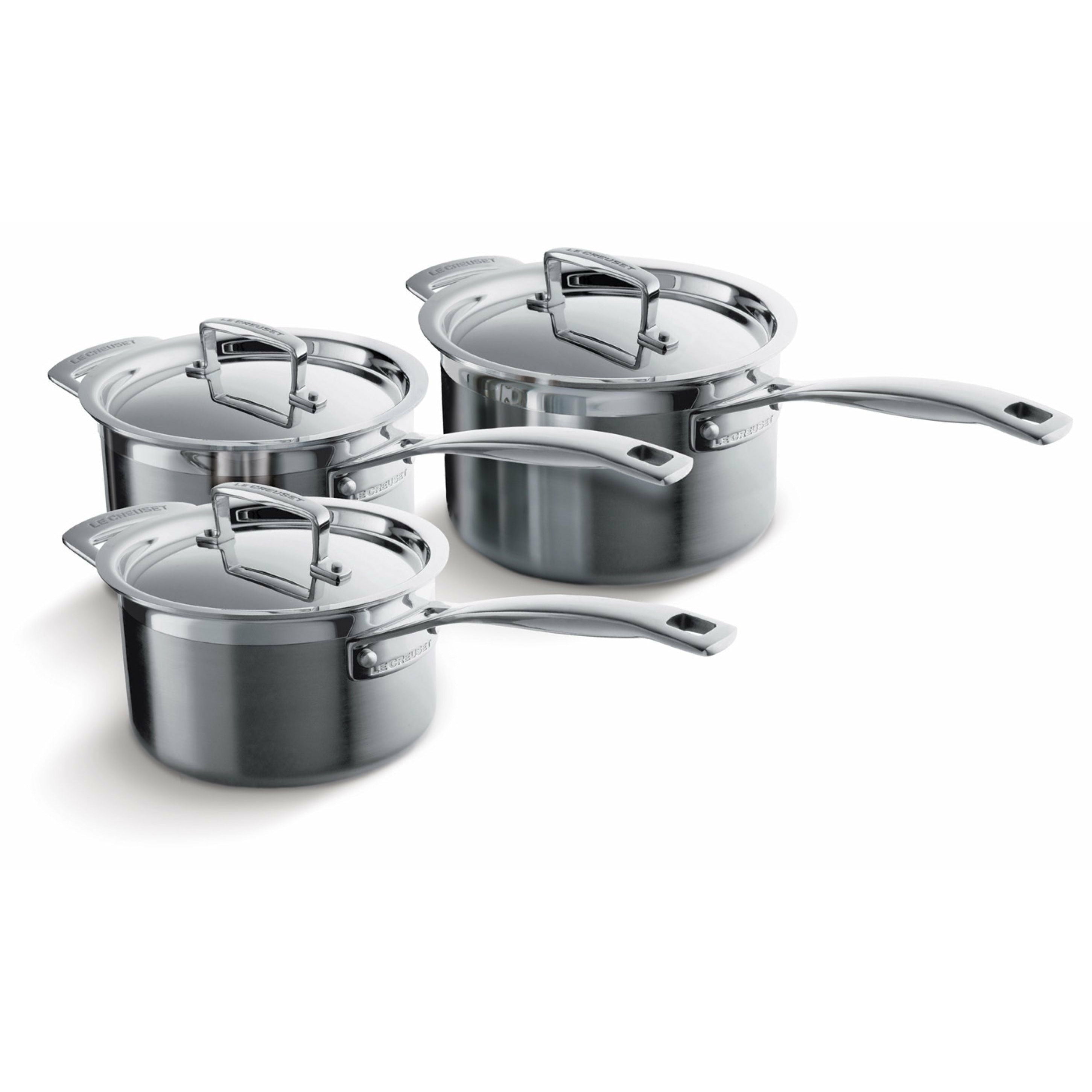 Le Creuset Ensemble de casserole en acier inoxydable à 3 plis, 16 + 18 + 20 cm