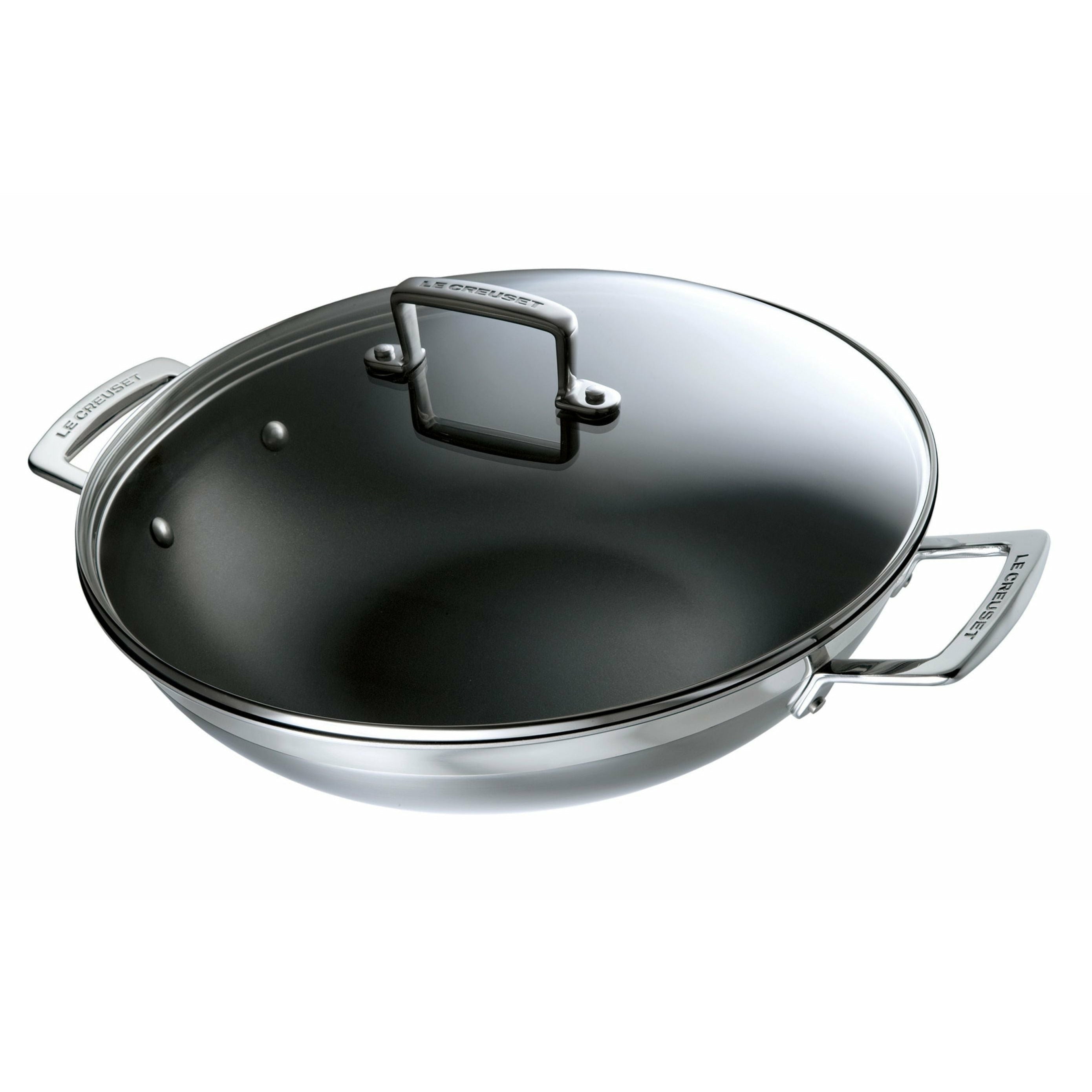 Le creuset 3 lag rustfritt stål ikke pinne wok med glass lokk 4,3 l, 30 cm
